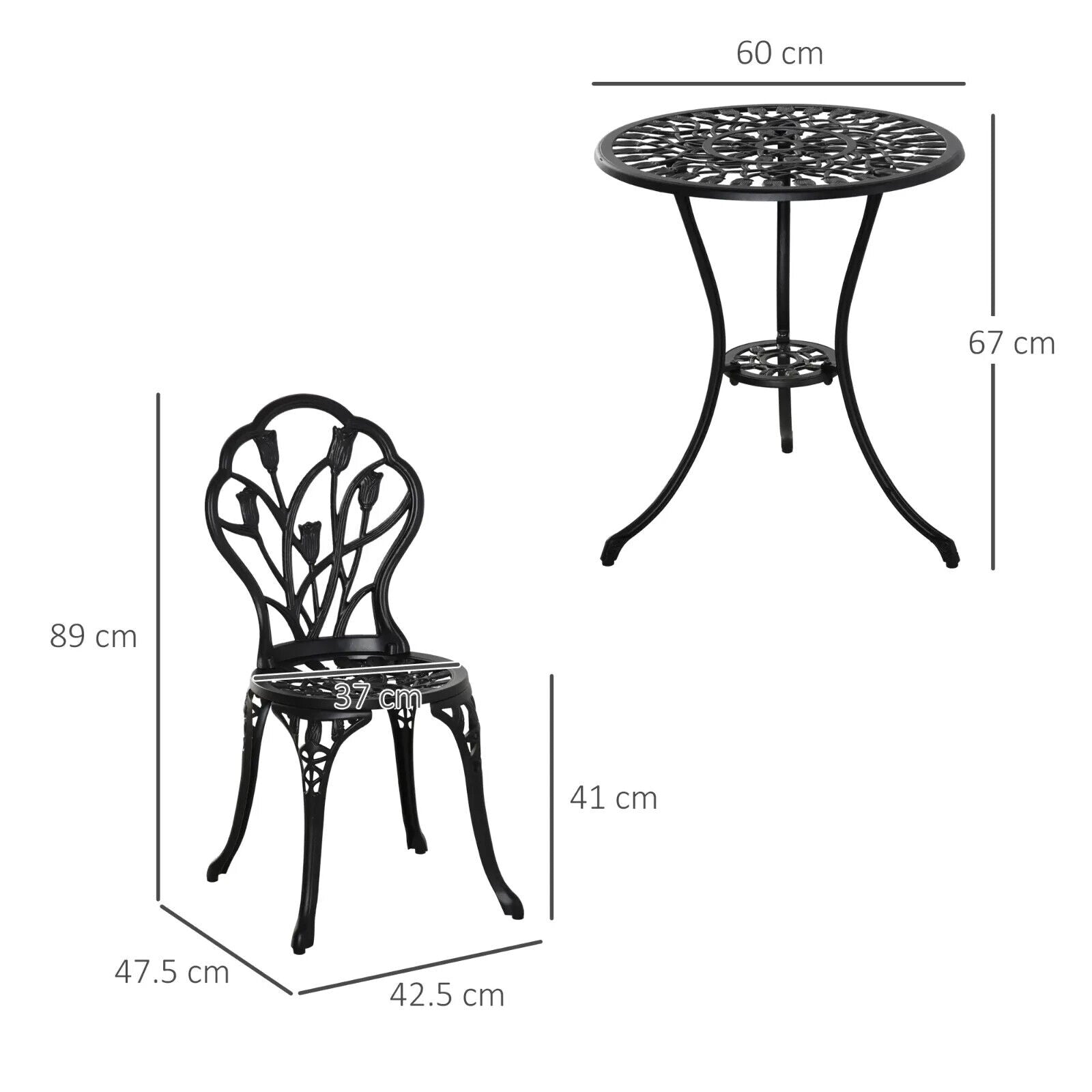 3 Piece Aluminium Bistro Set Garden Patio Table & Chair with Umbrella Hole Black - Home and Garden Furniture Shop - #rustic - furniture#