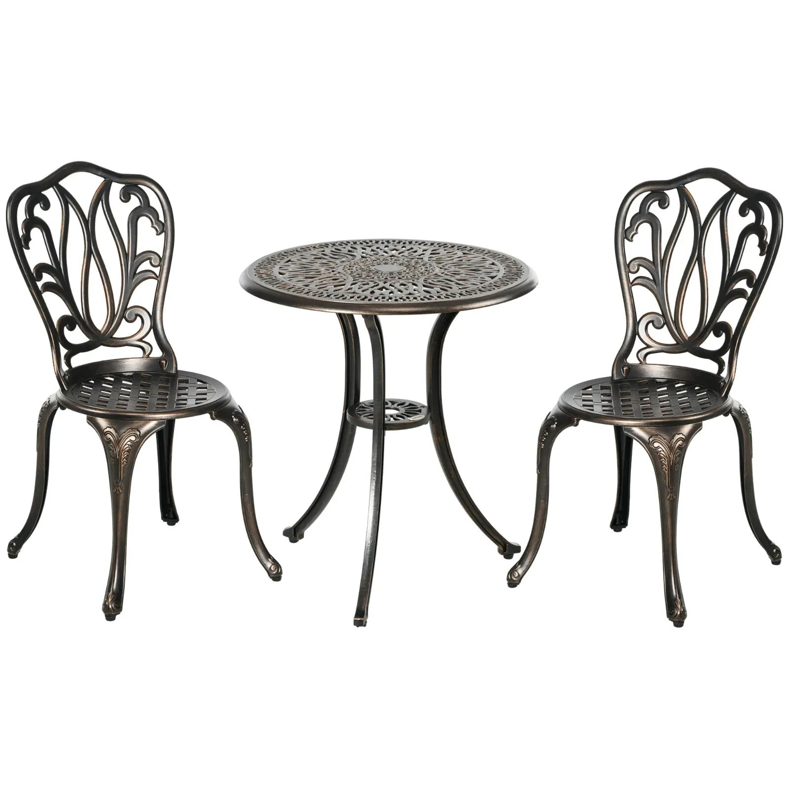 3 Piece Aluminium Garden Bistro Set Outdoor Patio Chairs and Table Bronze Tone - Home and Garden Furniture Shop - rustic - furniture