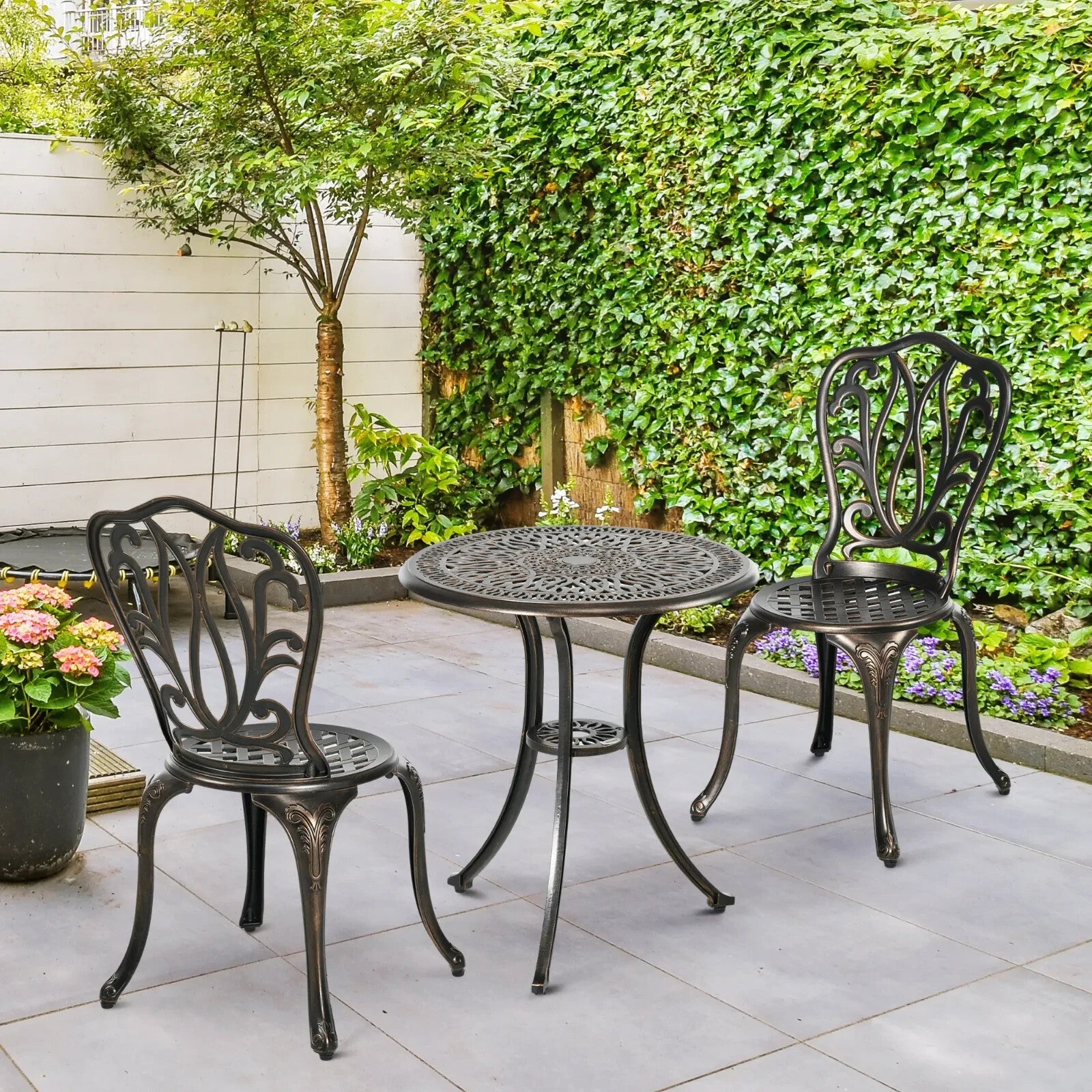 3 Piece Aluminium Garden Bistro Set Outdoor Patio Chairs and Table Bronze Tone - Home and Garden Furniture Shop - rustic - furniture