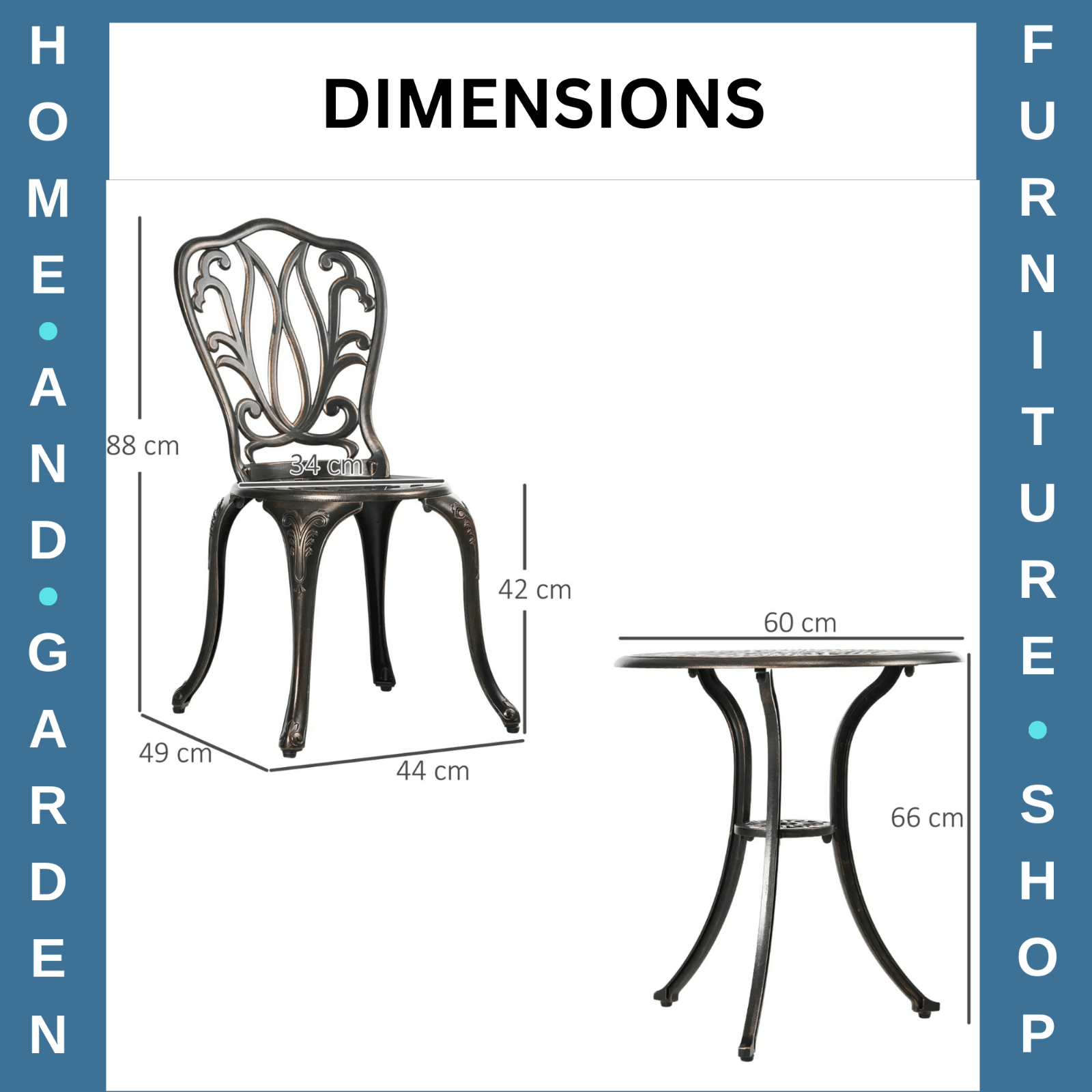 3 Piece Aluminium Garden Bistro Set Outdoor Patio Chairs and Table Bronze Tone - Home and Garden Furniture Shop - rustic - furniture