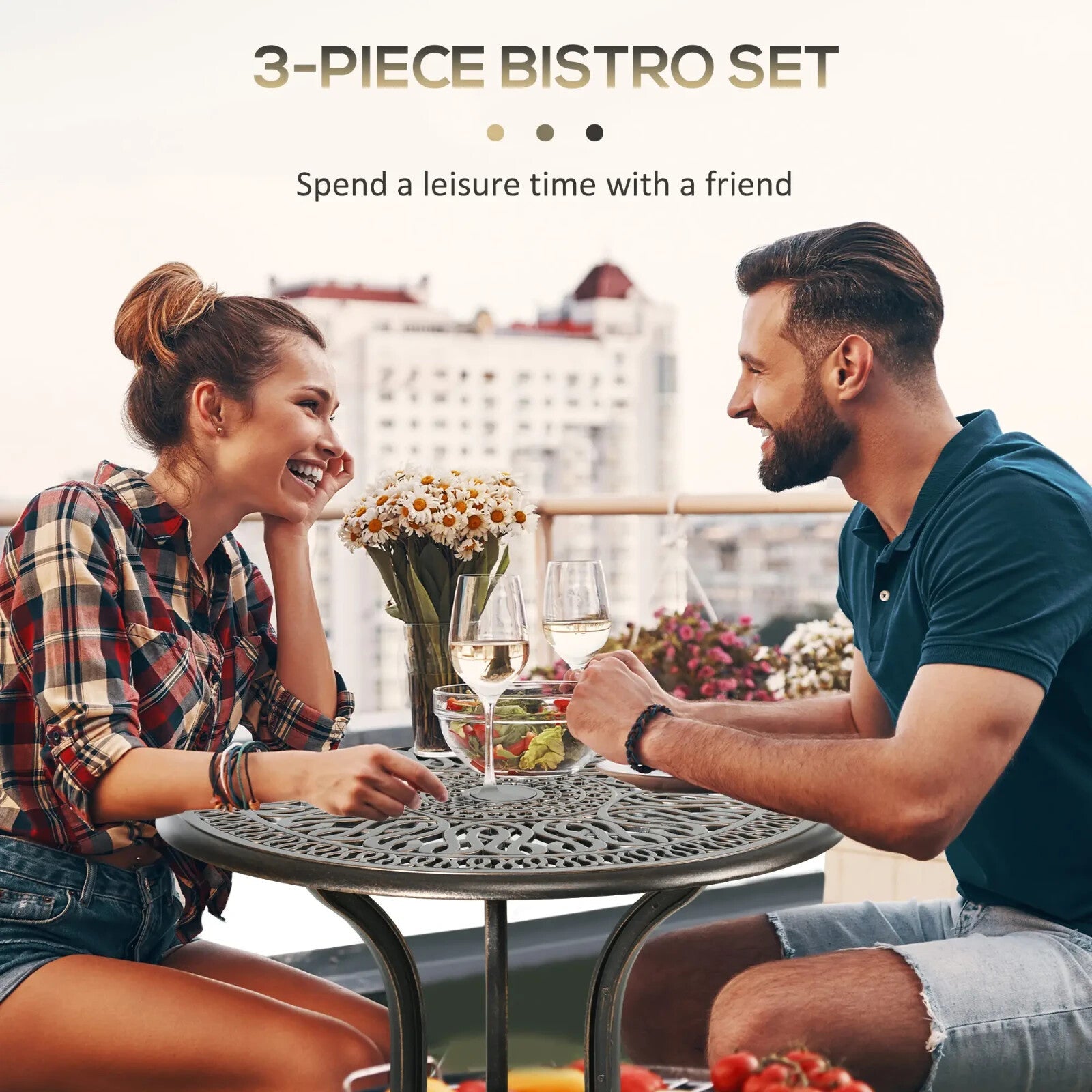 3 Piece Aluminium Garden Bistro Set Outdoor Patio Chairs and Table Bronze Tone - Home and Garden Furniture Shop - rustic - furniture