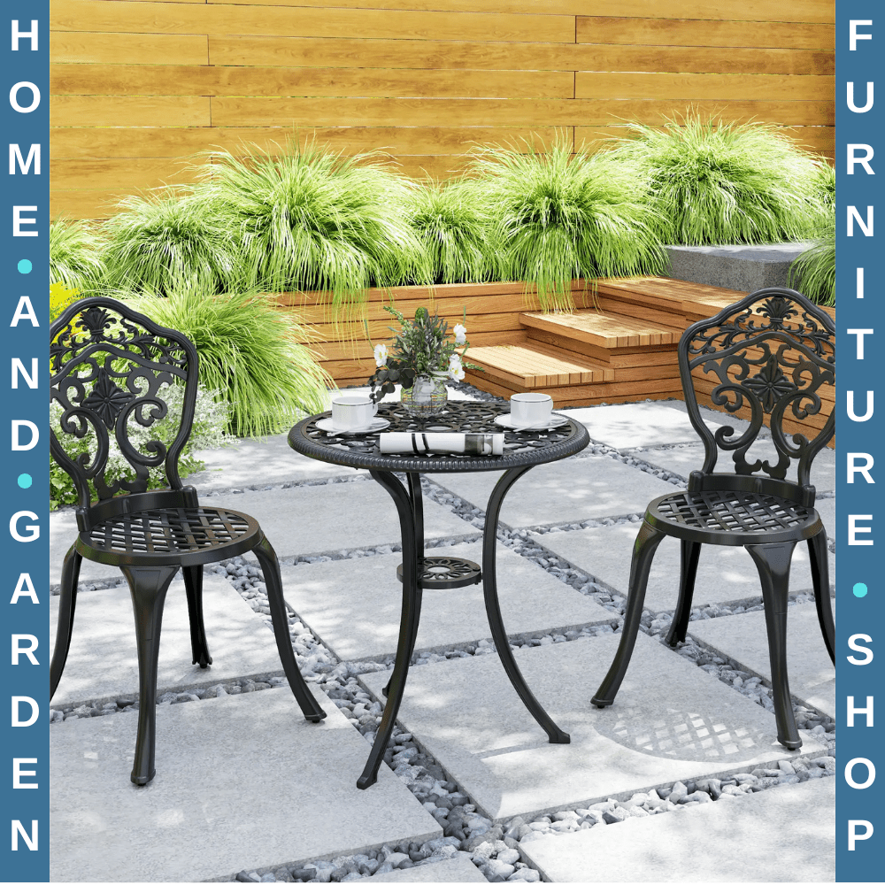 3 Piece Aluminium Garden Bistro Set with Parasol Hole and 2 Chairs & Table Black - Home and Garden Furniture Shop - #rustic - furniture#