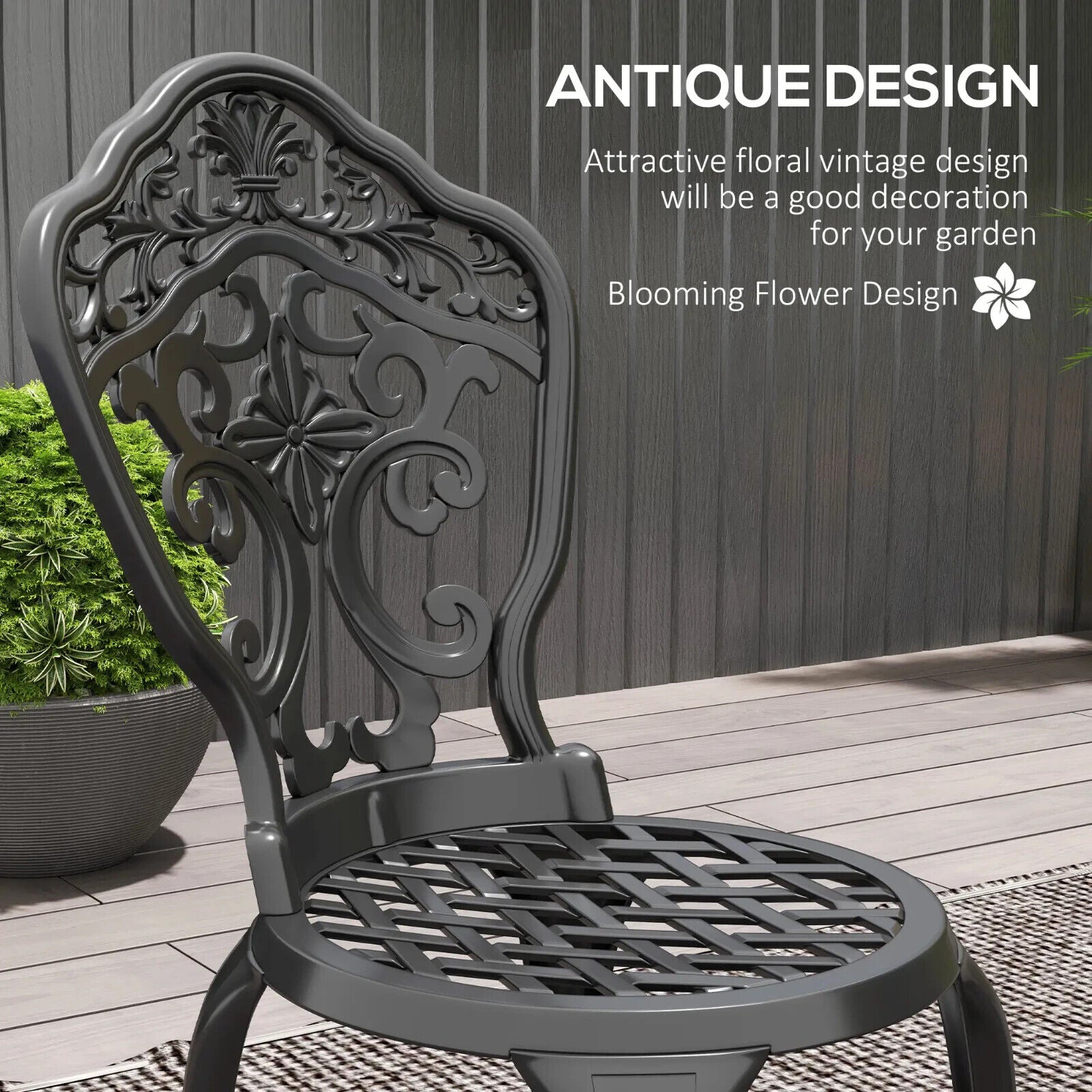 3 Piece Aluminium Garden Bistro Set with Parasol Hole and 2 Chairs & Table Black - Home and Garden Furniture Shop - #rustic - furniture#