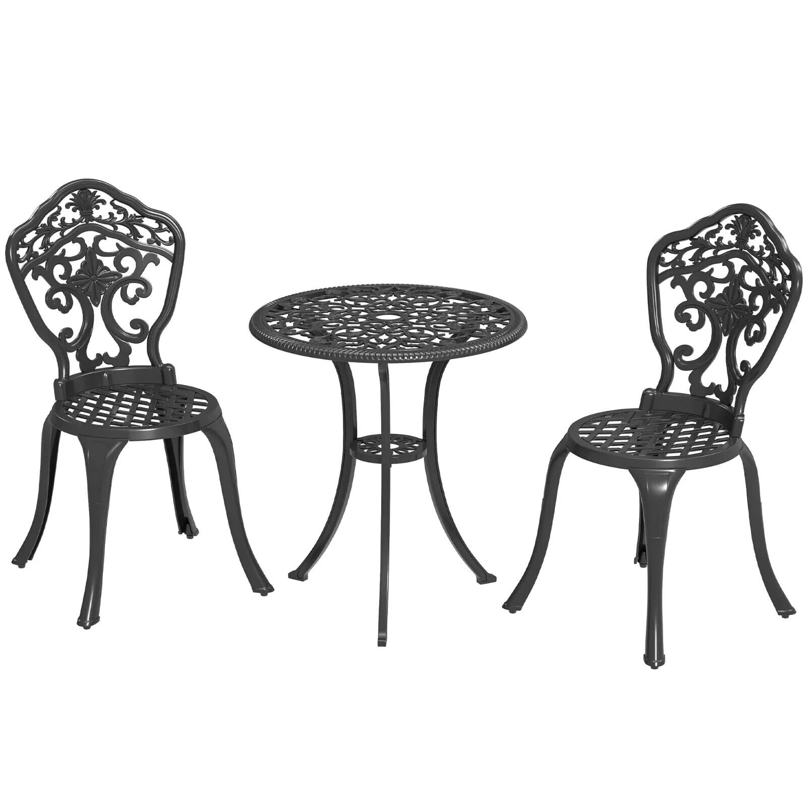 3 Piece Aluminium Garden Bistro Set with Parasol Hole and 2 Chairs & Table Black - Home and Garden Furniture Shop - #rustic - furniture#