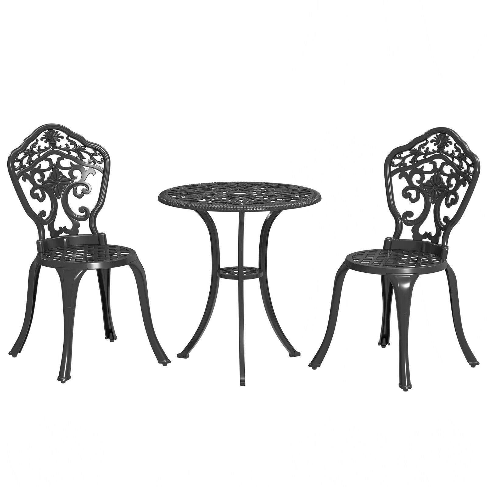 3 Piece Aluminium Garden Bistro Set with Parasol Hole and 2 Chairs & Table Black - Home and Garden Furniture Shop - #rustic - furniture#