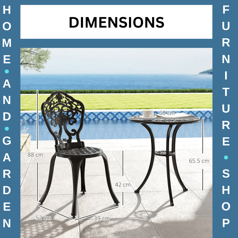 3 Piece Aluminium Garden Bistro Set with Parasol Hole and 2 Chairs & Table Black - Home and Garden Furniture Shop - #rustic - furniture#