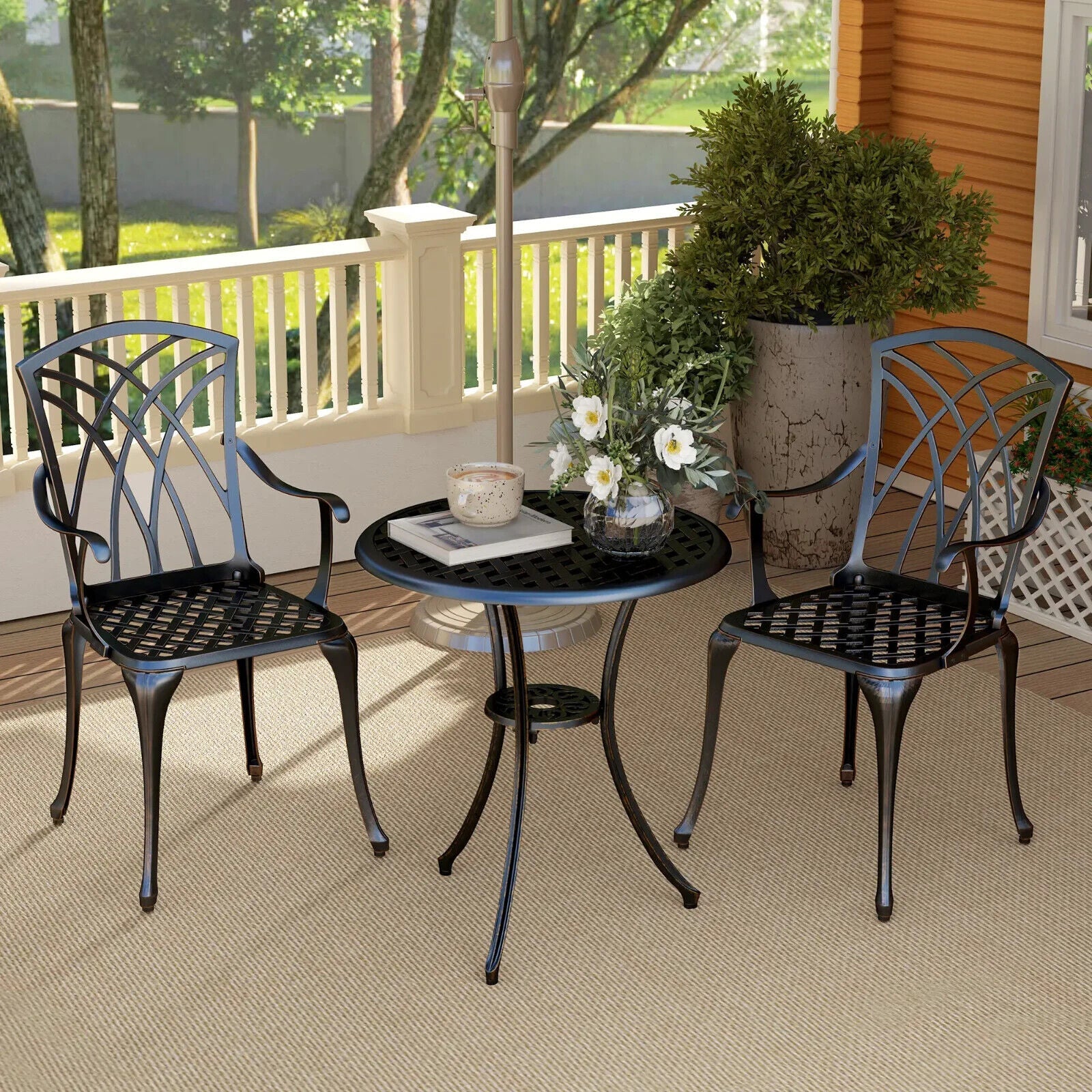 3 - Piece Aluminium Garden Bistro Set with Umbrella Hole - Outdoor Furniture - Home and Garden Furniture Shop - #rustic - furniture#