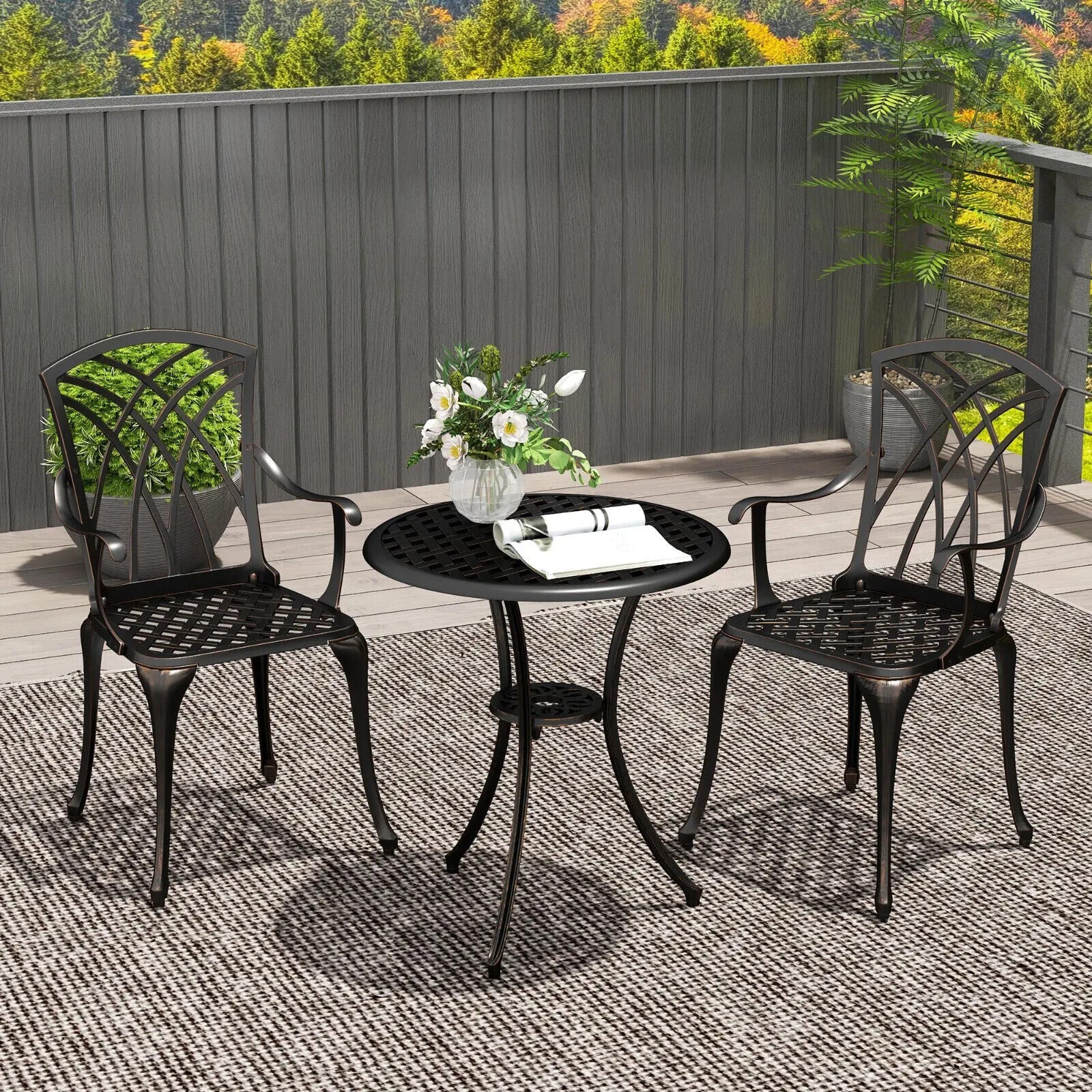 3 - Piece Aluminium Garden Bistro Set with Umbrella Hole - Outdoor Furniture - Home and Garden Furniture Shop - #rustic - furniture#