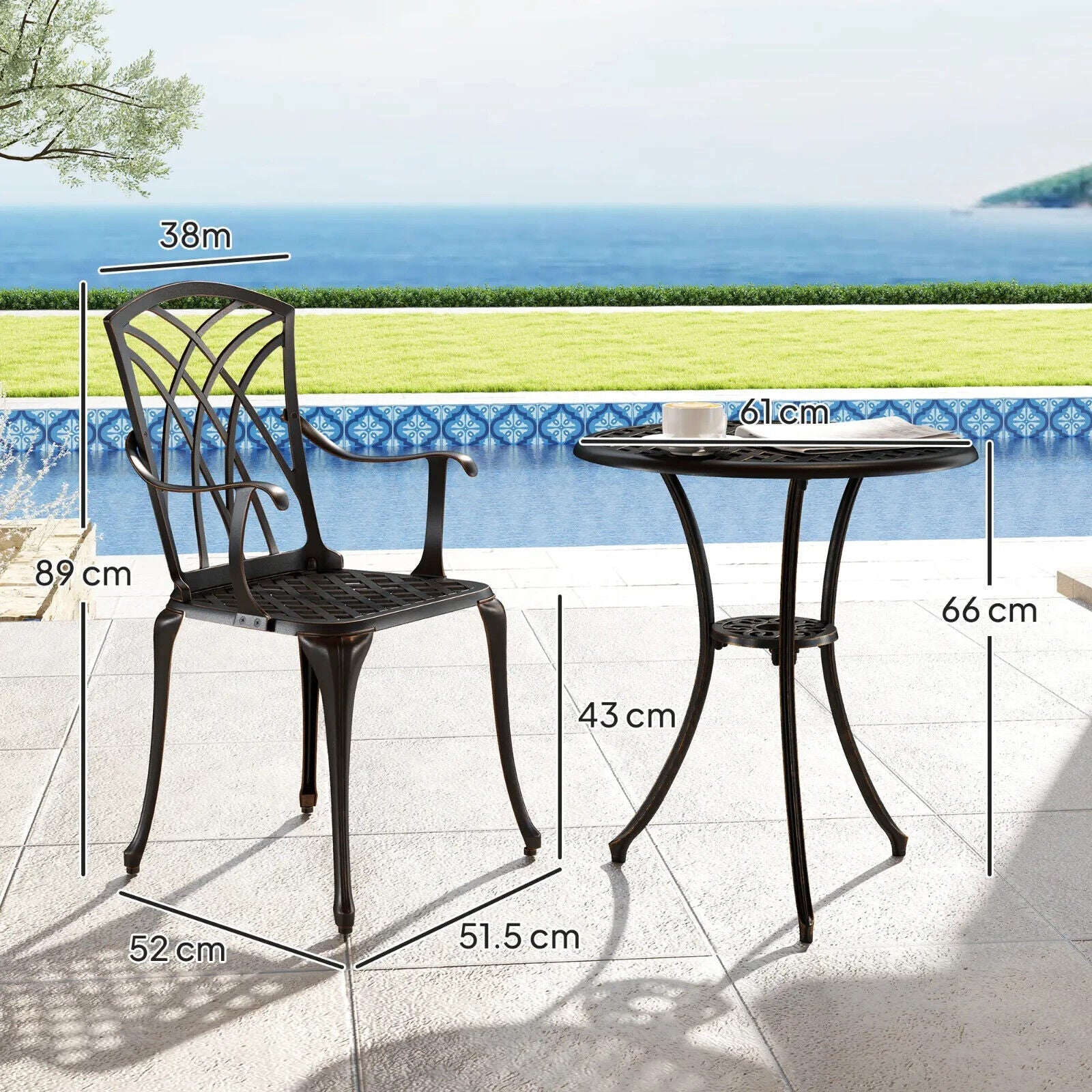 3 - Piece Aluminium Garden Bistro Set with Umbrella Hole - Outdoor Furniture - Home and Garden Furniture Shop - #rustic - furniture#