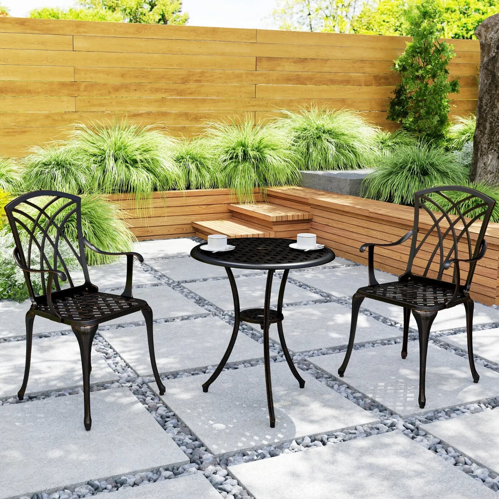 3 - Piece Aluminium Garden Bistro Set with Umbrella Hole - Outdoor Furniture - Home and Garden Furniture Shop - #rustic - furniture#