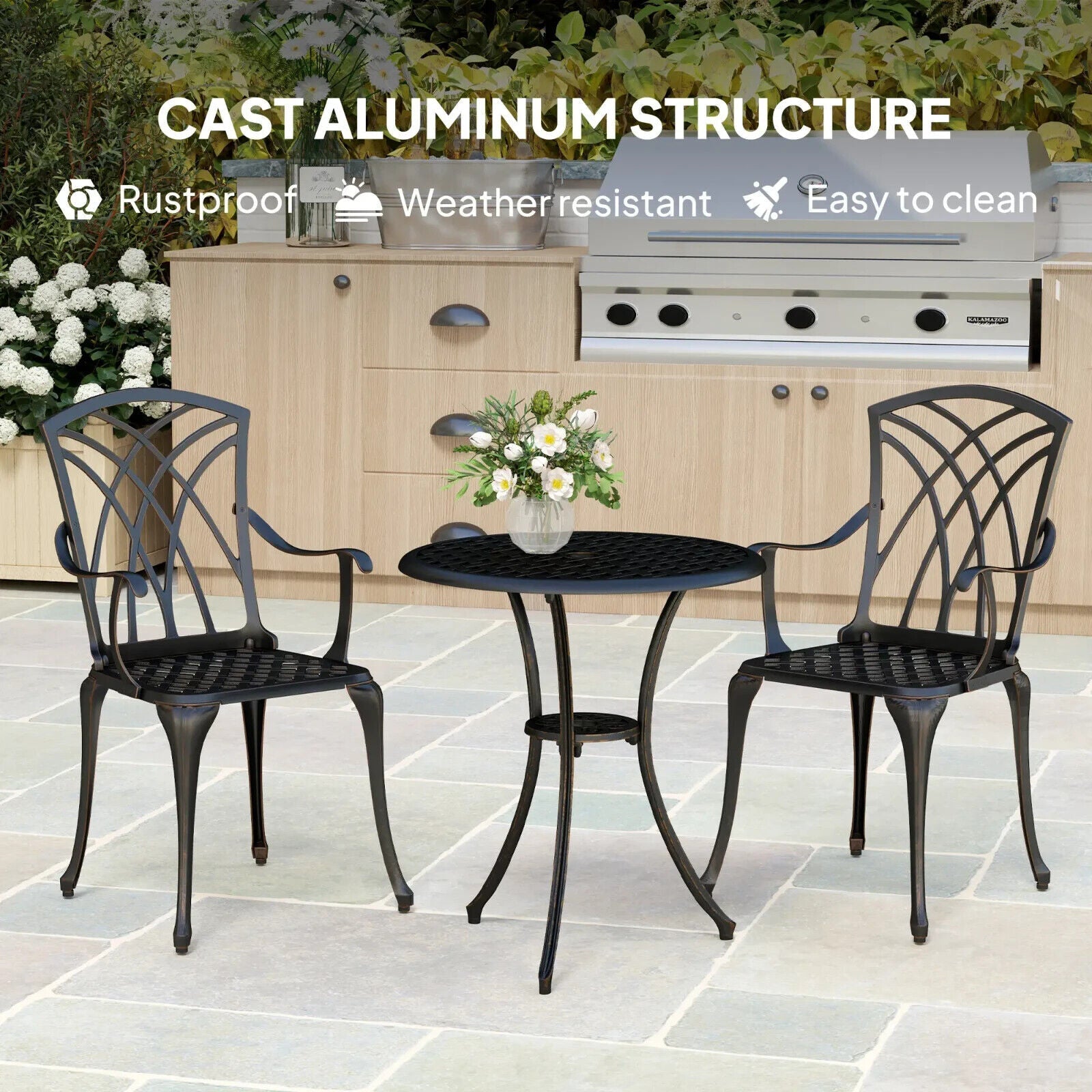 3 - Piece Aluminium Garden Bistro Set with Umbrella Hole - Outdoor Furniture - Home and Garden Furniture Shop - #rustic - furniture#