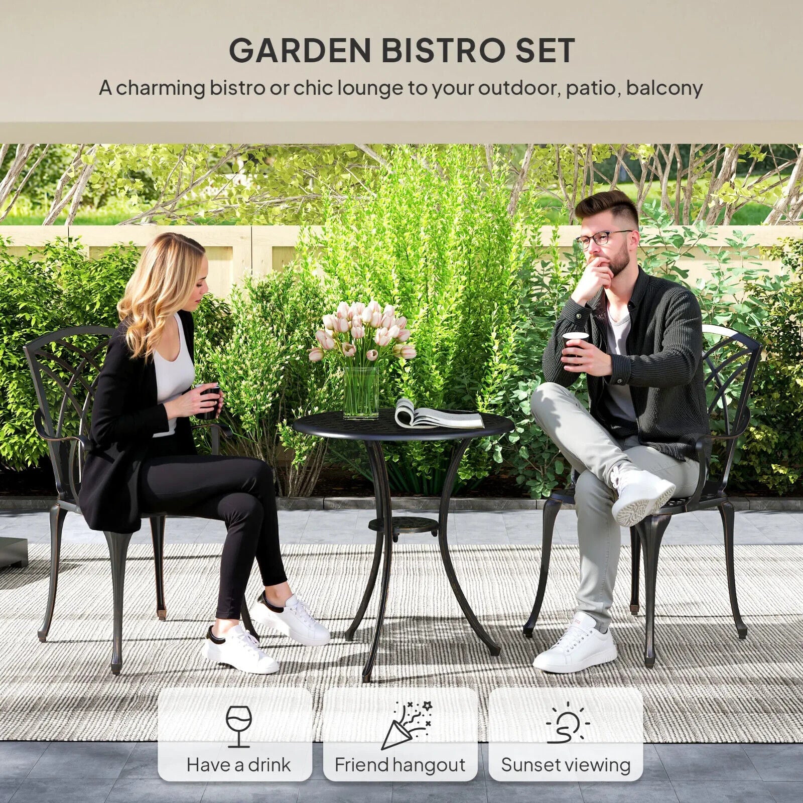 3 - Piece Aluminium Garden Bistro Set with Umbrella Hole - Outdoor Furniture - Home and Garden Furniture Shop - #rustic - furniture#