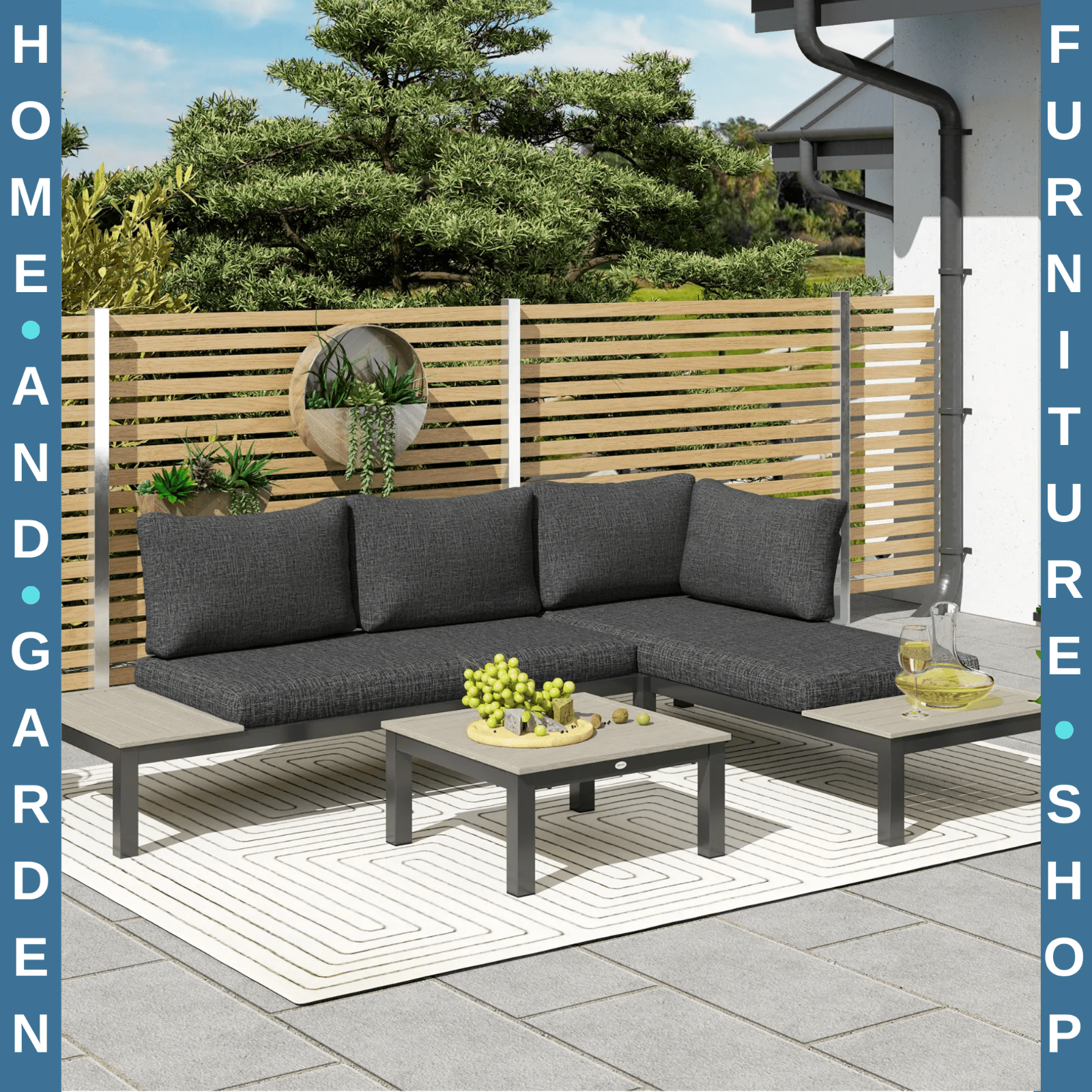 3 Piece Aluminium Garden Corner Sofa Set w/ 2 Loveseats and Coffee Table Outdoor - Home and Garden Furniture Shop - rustic - furniture