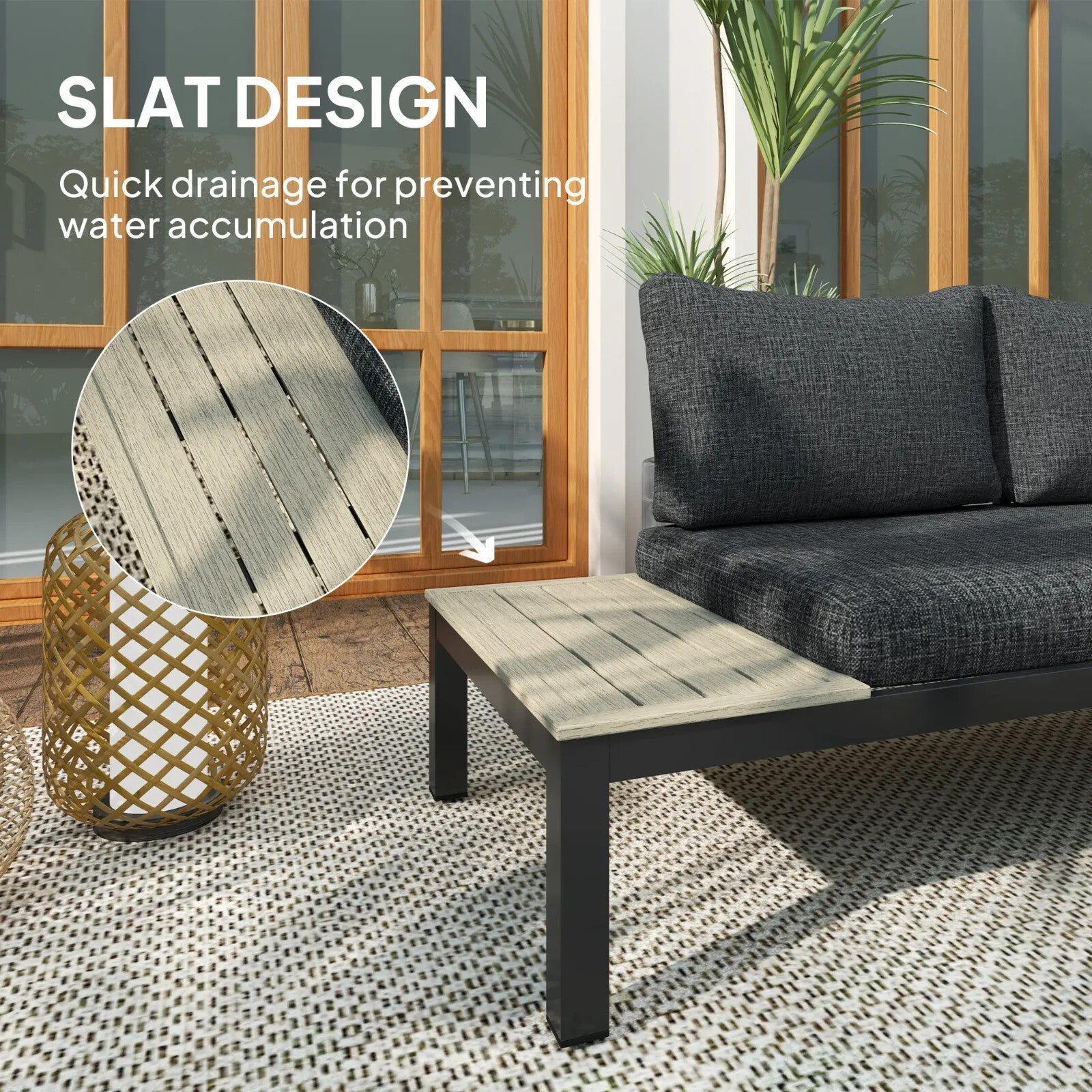 3 Piece Aluminium Garden Corner Sofa Set w/ 2 Loveseats and Coffee Table Outdoor - Home and Garden Furniture Shop - rustic - furniture