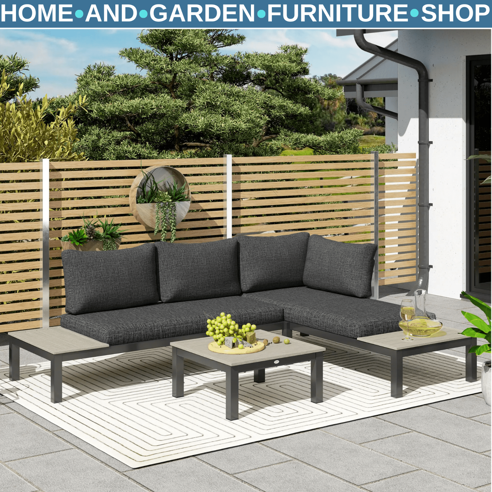 3 Piece Aluminium Garden Corner Sofa Set w/ 2 Loveseats and Coffee Table Outdoor - Home and Garden Furniture Shop - rustic - furniture