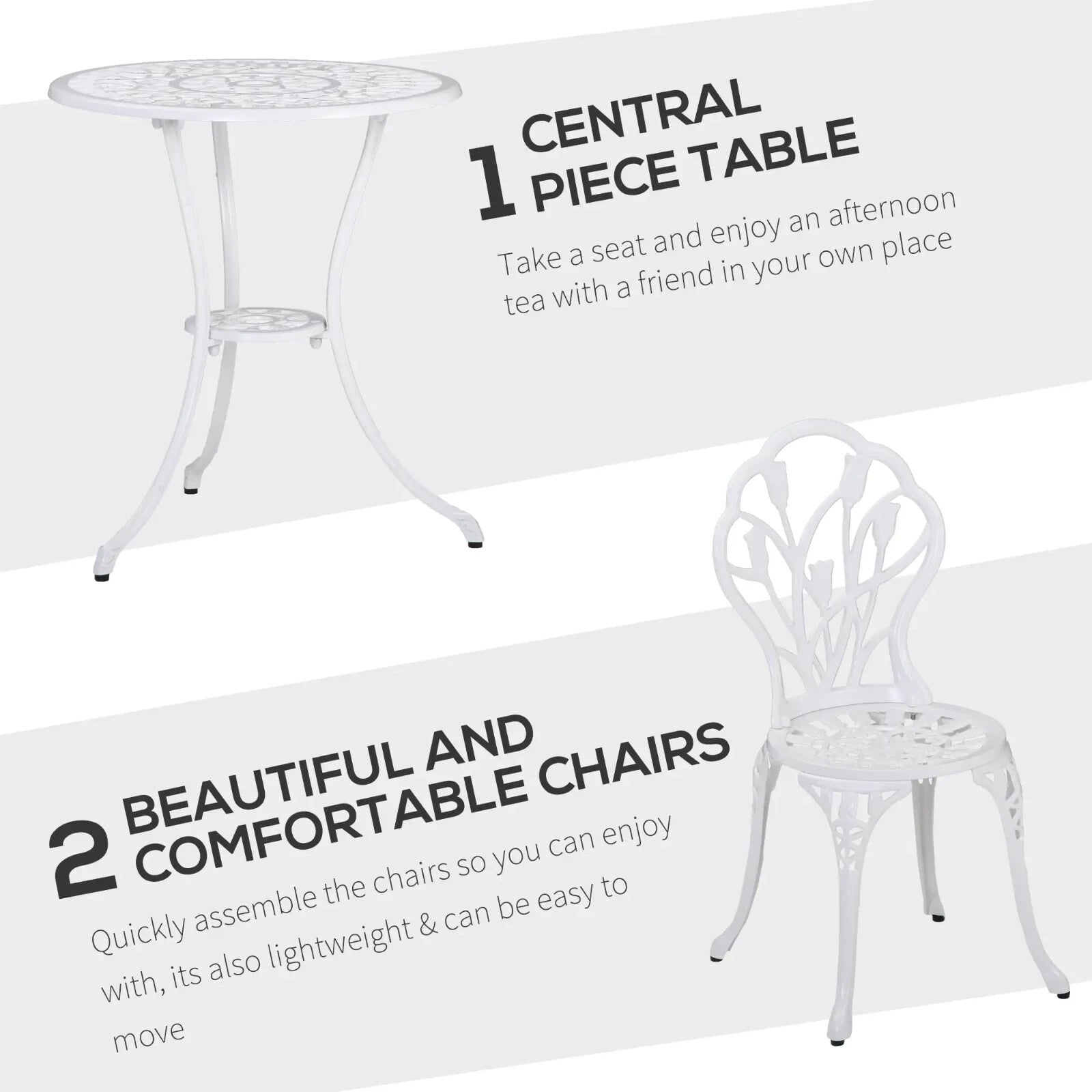 3 Piece Aluminium Patio Bistro Set Table & Chairs with Umbrella Hole for Balcony - Home and Garden Furniture Shop - rustic - furniture