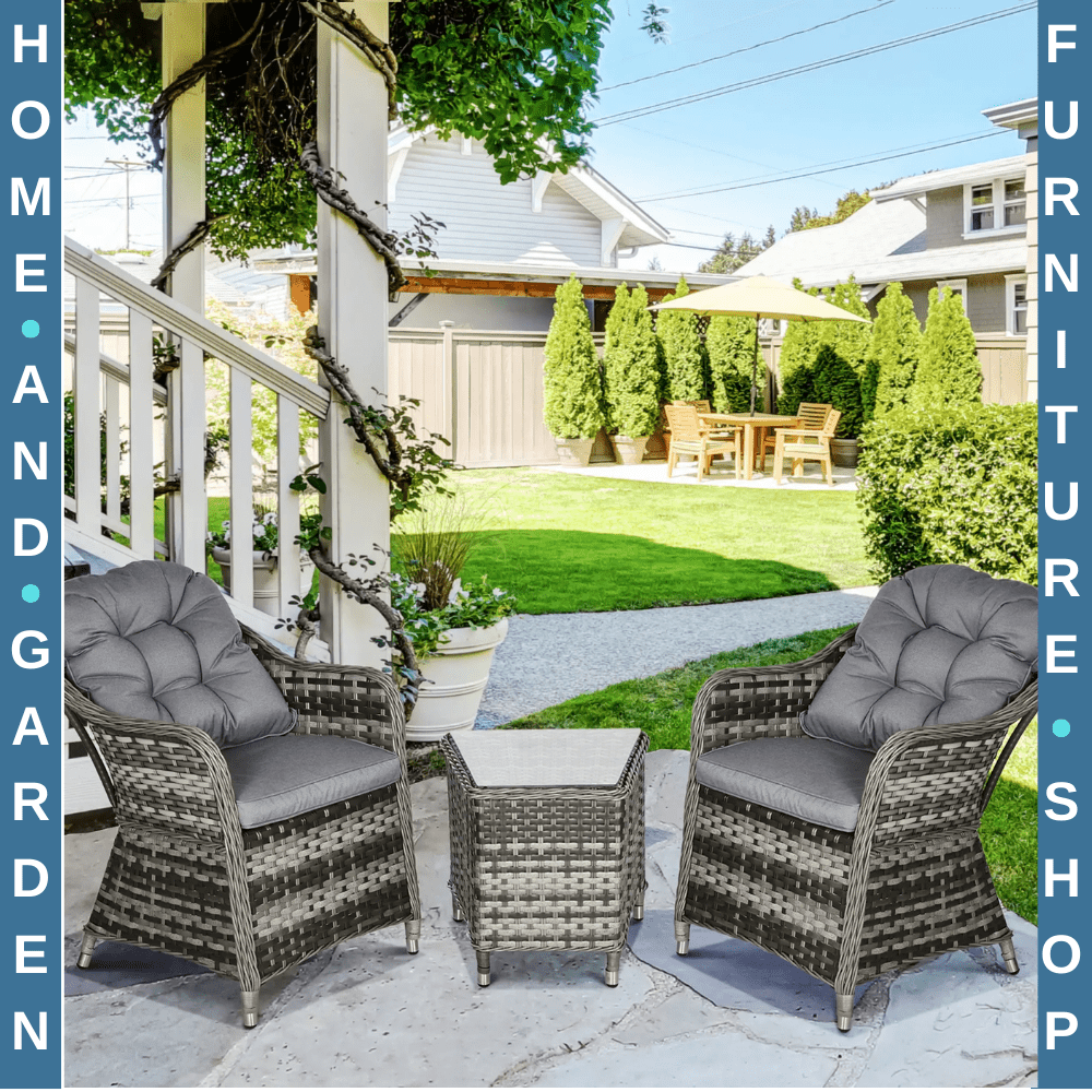 3 - Piece Aluminium Rattan Bistro Set with Soft Cushions and Glass - Top Table - Home and Garden Furniture Shop - #rustic - furniture#