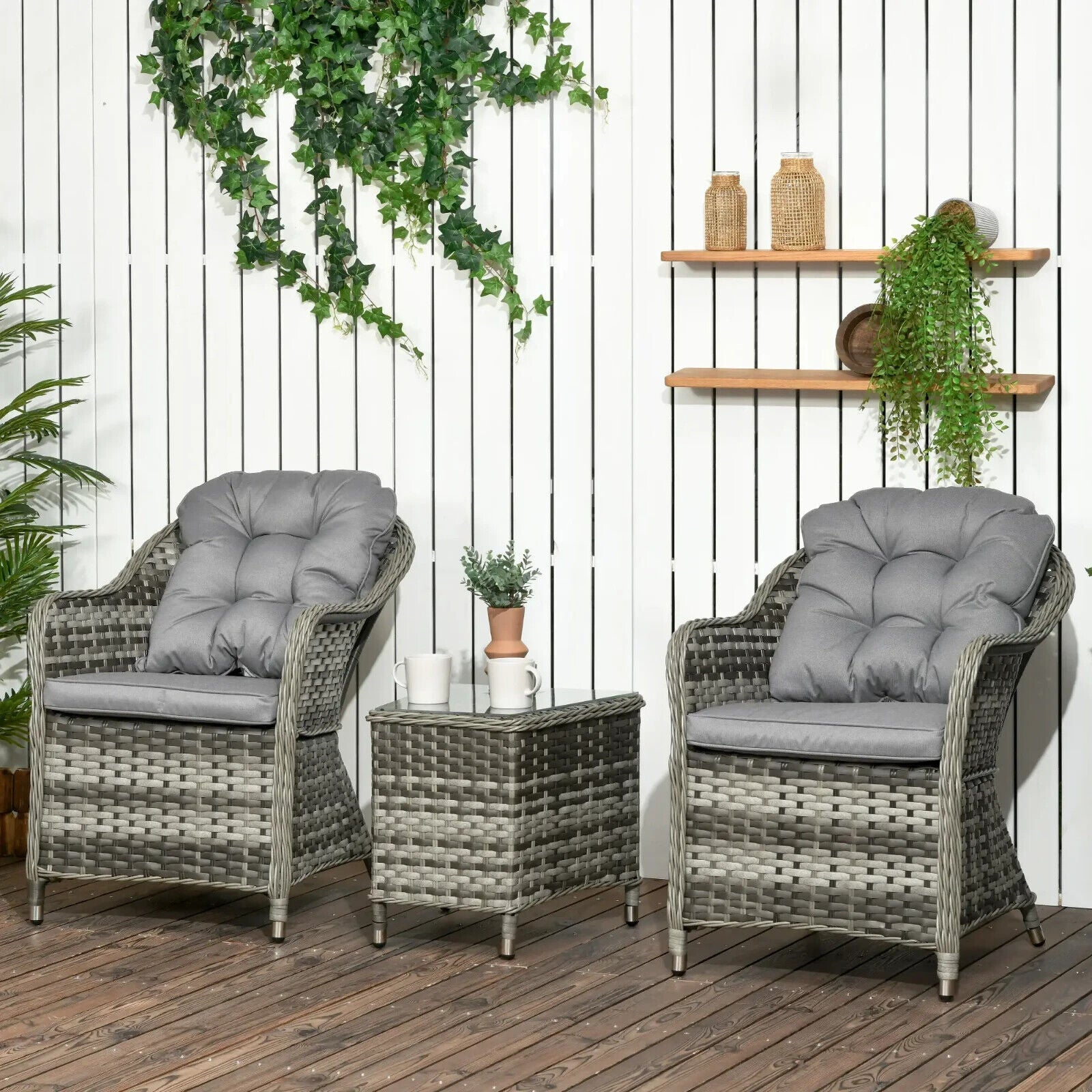 3 - Piece Aluminium Rattan Bistro Set with Soft Cushions and Glass - Top Table - Home and Garden Furniture Shop - #rustic - furniture#