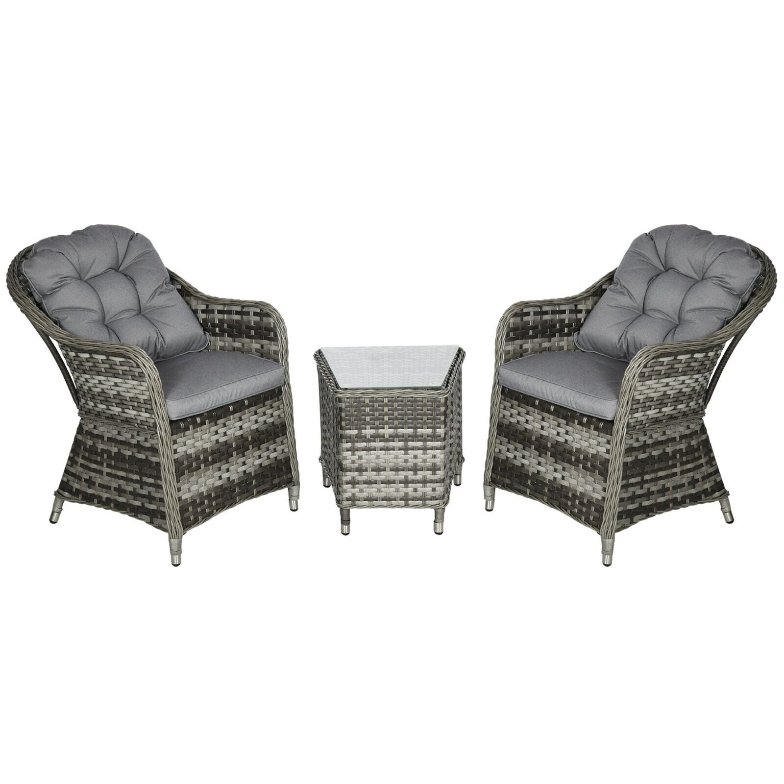 3 - Piece Aluminium Rattan Bistro Set with Soft Cushions and Glass - Top Table - Home and Garden Furniture Shop - #rustic - furniture#