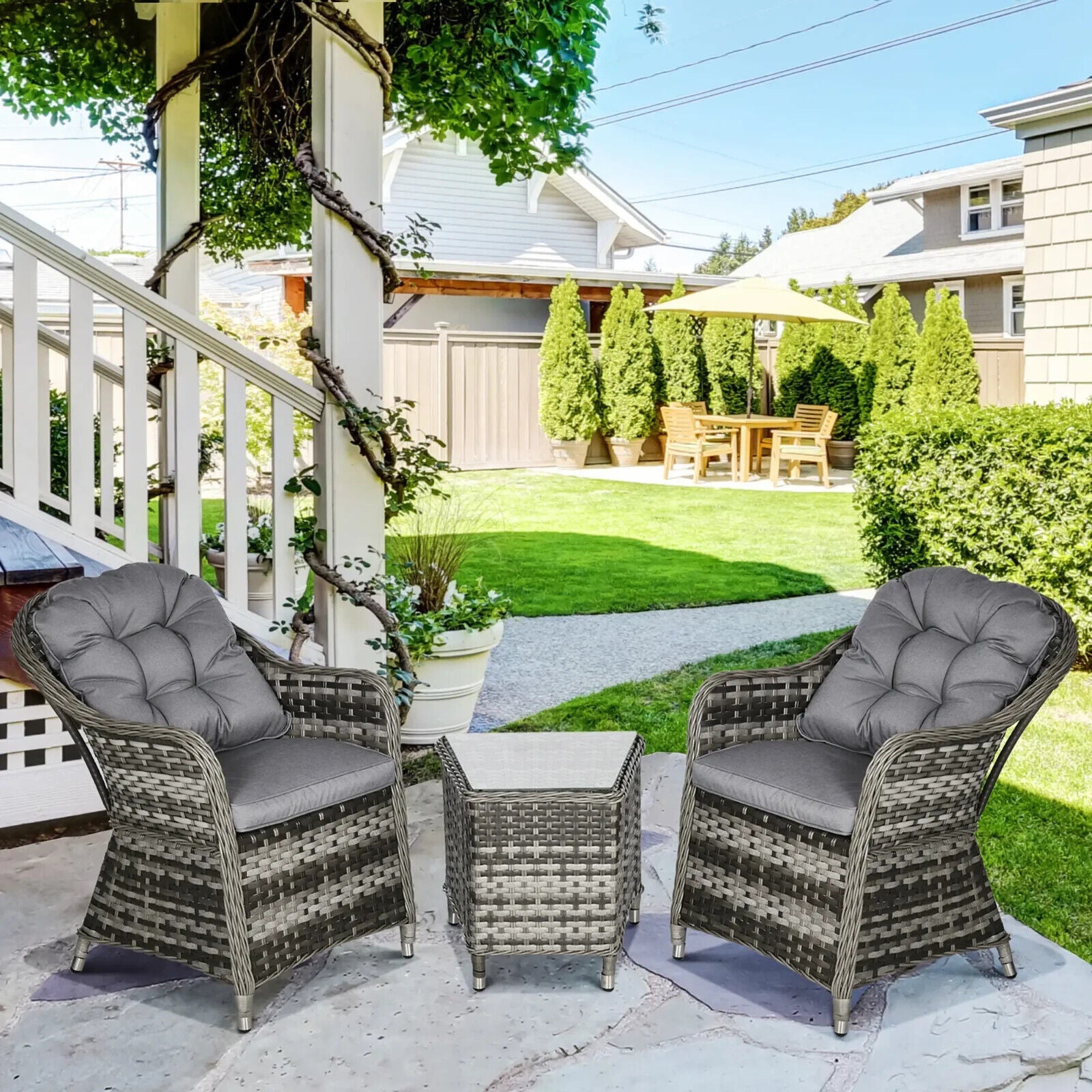 3 - Piece Aluminium Rattan Bistro Set with Soft Cushions and Glass - Top Table - Home and Garden Furniture Shop - #rustic - furniture#