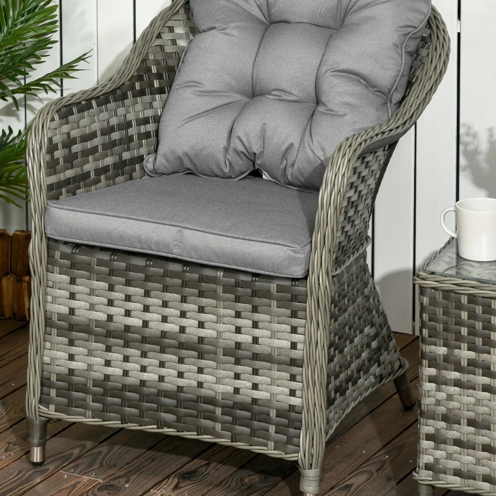 3 - Piece Aluminium Rattan Bistro Set with Soft Cushions and Glass - Top Table - Home and Garden Furniture Shop - #rustic - furniture#