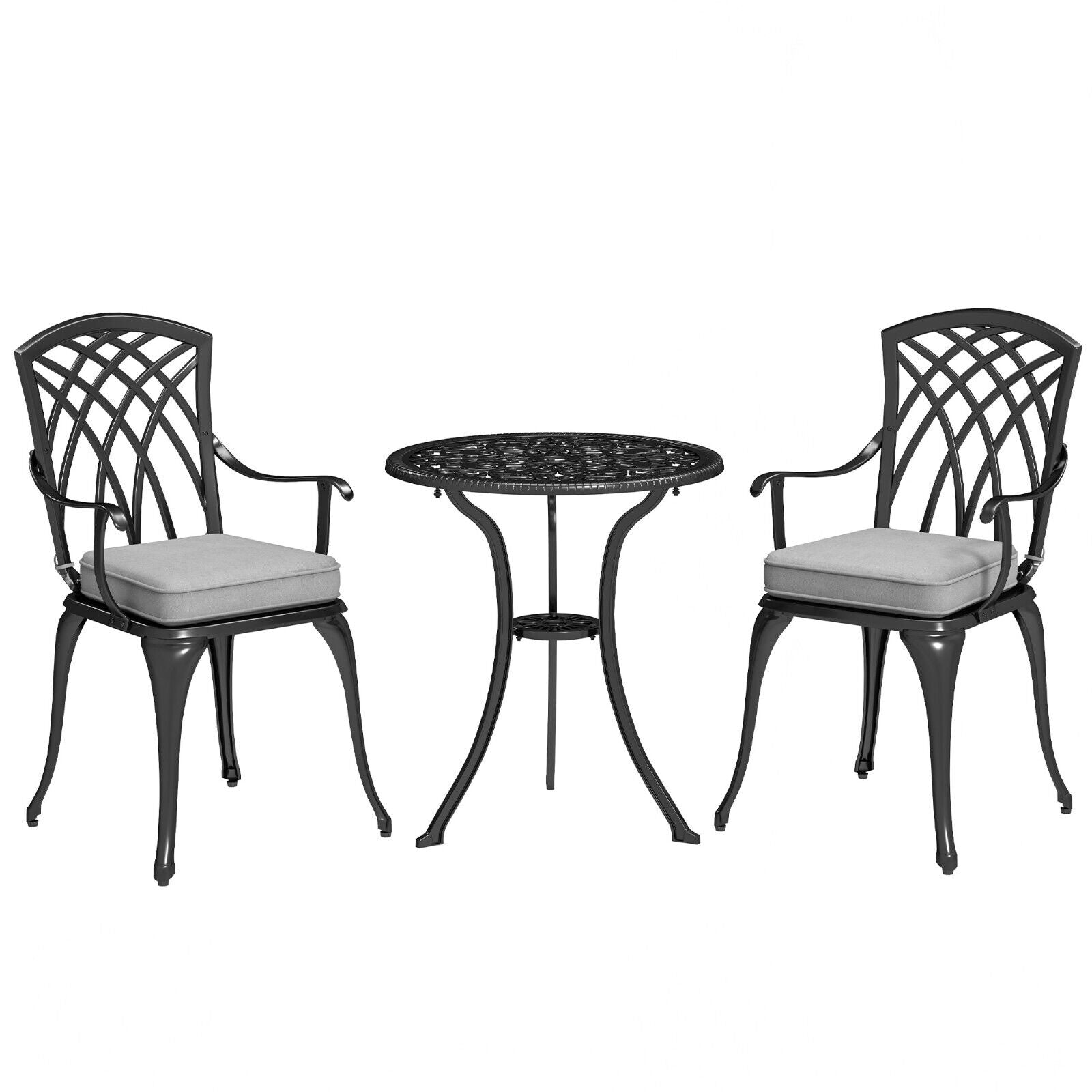 3 Piece Cast Aluminium Bistro Set Garden Table & Chairs with Parasol Hole Black - Home and Garden Furniture Shop - #rustic - furniture#