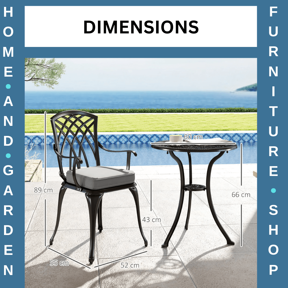 3 Piece Cast Aluminium Bistro Set Garden Table & Chairs with Parasol Hole Black - Home and Garden Furniture Shop - #rustic - furniture#