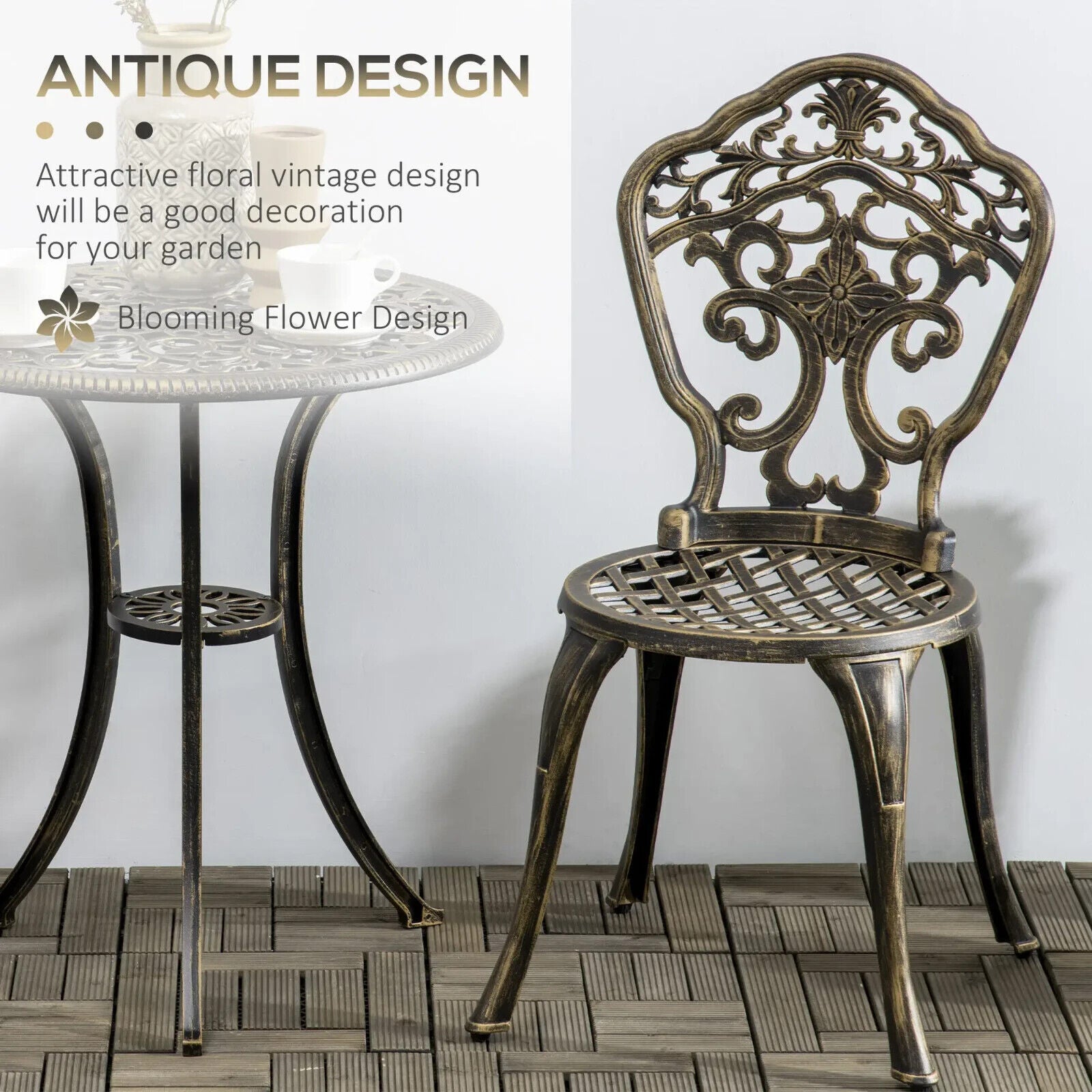 3 Piece Cast Aluminium Garden Bistro Set Outdoor Table Chair Parasol Hole Bronze - Home and Garden Furniture Shop - #rustic - furniture#
