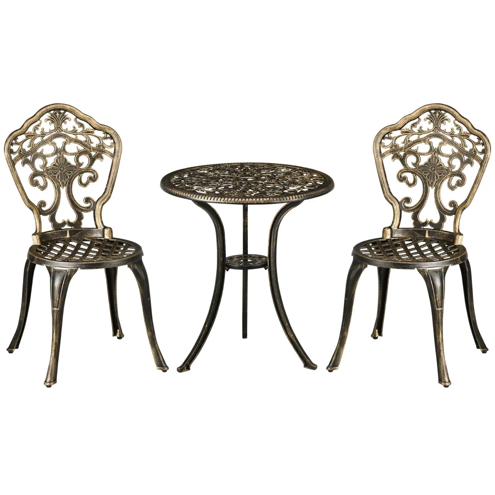 3 Piece Cast Aluminium Garden Bistro Set Outdoor Table Chair Parasol Hole Bronze - Home and Garden Furniture Shop - #rustic - furniture#