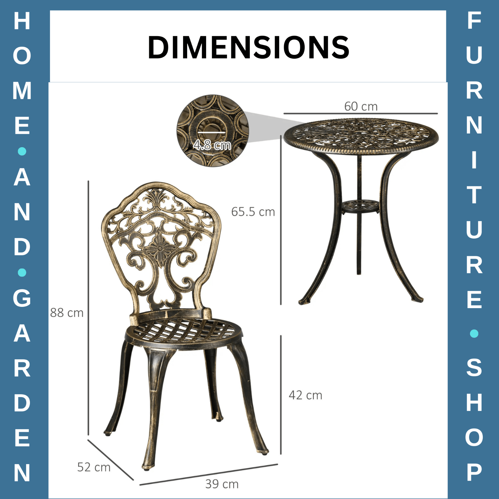3 Piece Cast Aluminium Garden Bistro Set Outdoor Table Chair Parasol Hole Bronze - Home and Garden Furniture Shop - #rustic - furniture#