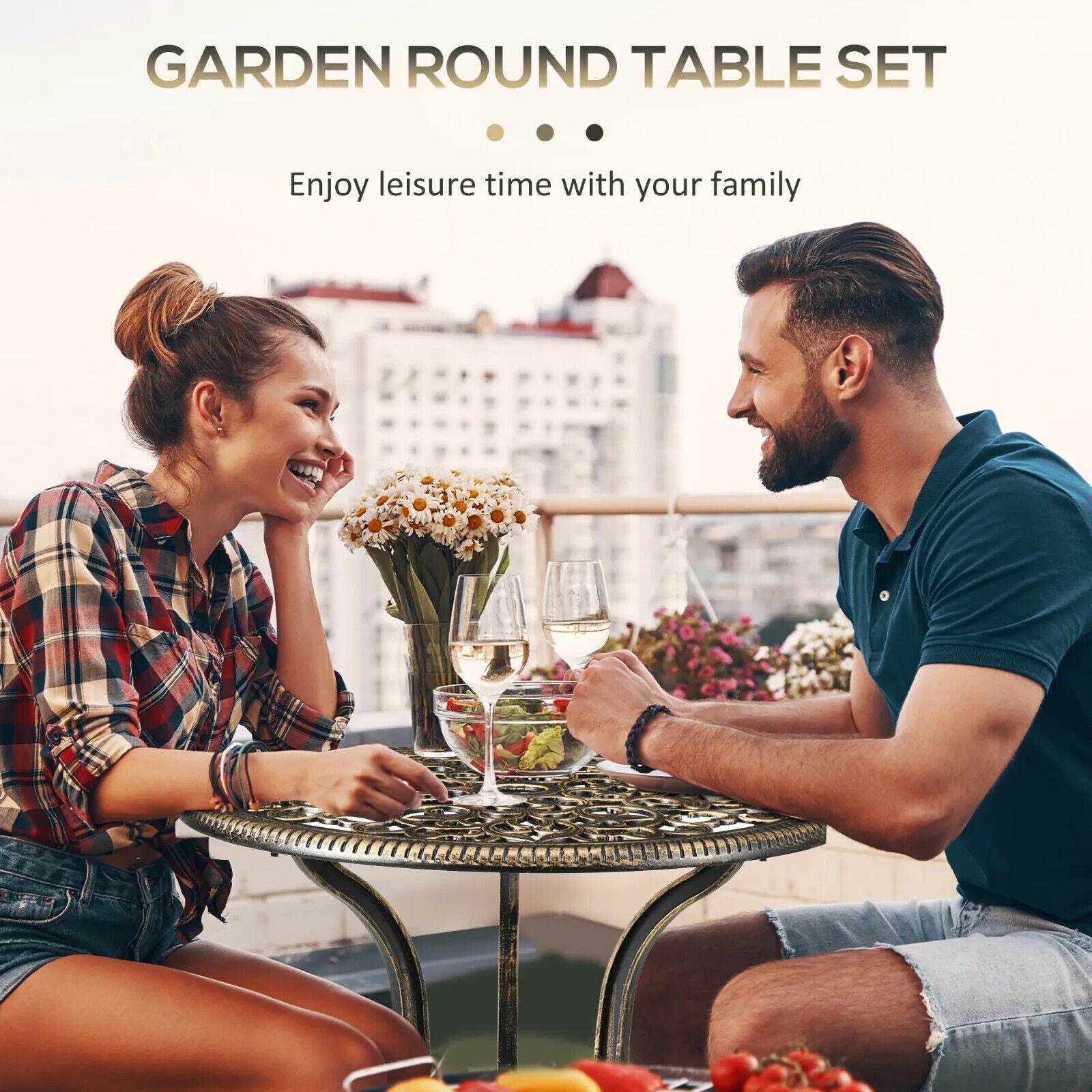 3 Piece Cast Aluminium Garden Bistro Set Outdoor Table Chair Parasol Hole Bronze - Home and Garden Furniture Shop - #rustic - furniture#