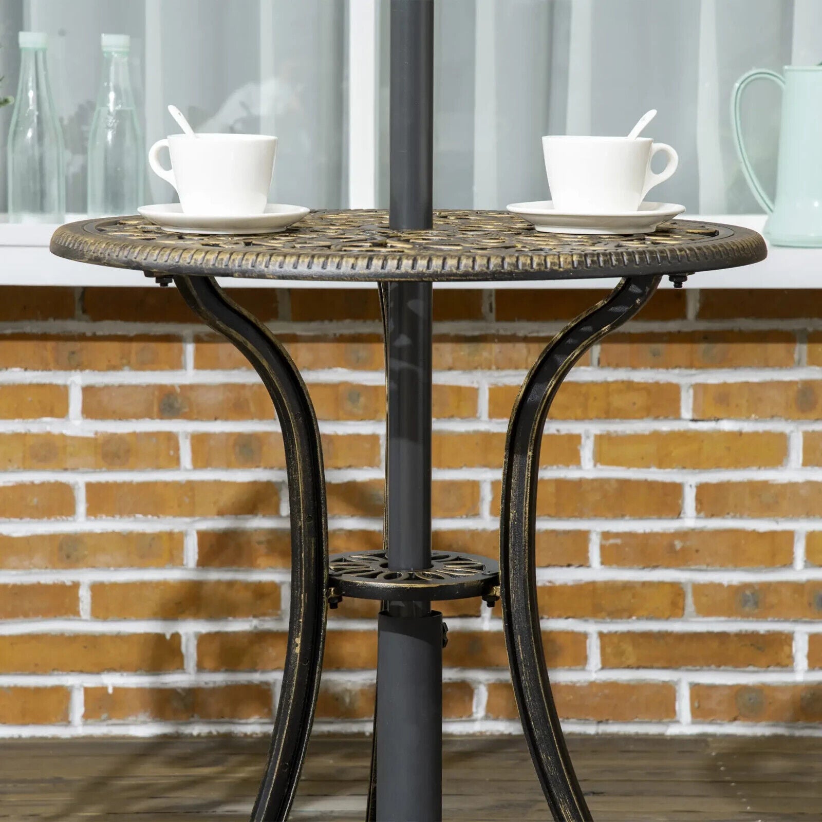 3 Piece Cast Aluminium Garden Bistro Set Outdoor Table Chair Parasol Hole Bronze - Home and Garden Furniture Shop - #rustic - furniture#
