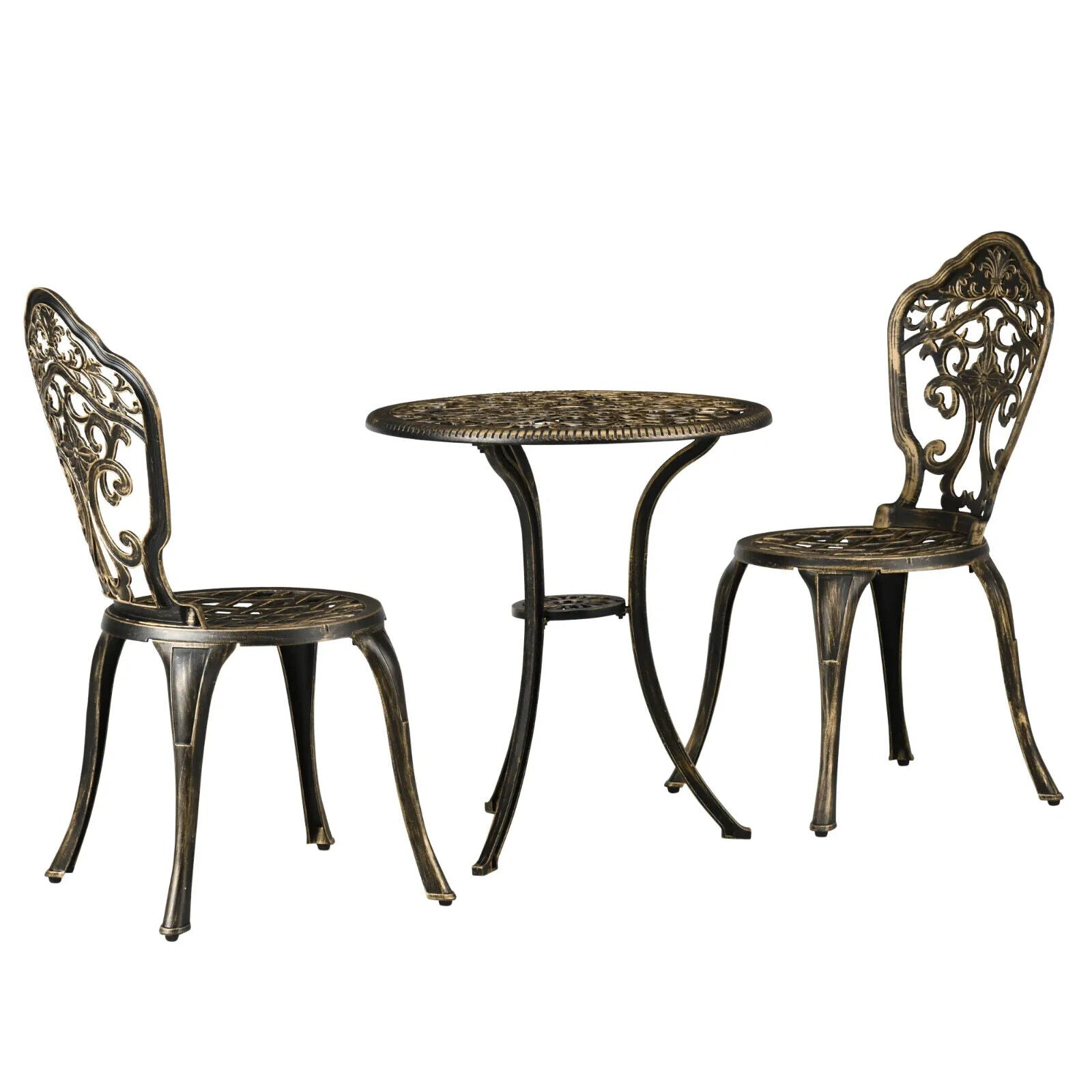 3 Piece Cast Aluminium Garden Bistro Set Outdoor Table Chair Parasol Hole Bronze - Home and Garden Furniture Shop - #rustic - furniture#