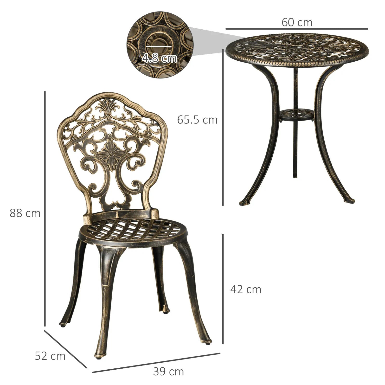 3 Piece Cast Aluminium Garden Bistro Set Outdoor Table Chair Parasol Hole Bronze - Home and Garden Furniture Shop - #rustic - furniture#