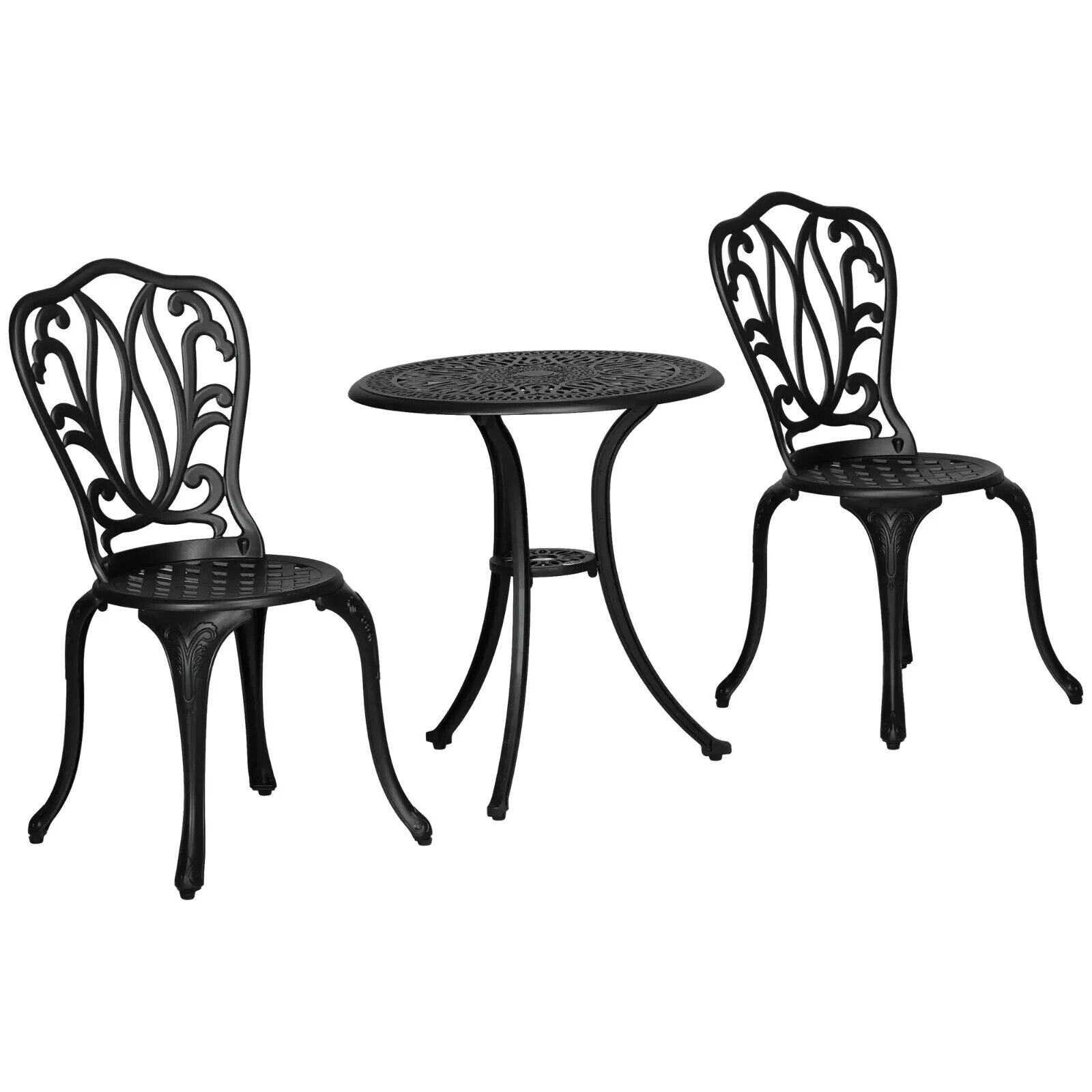 3 Piece Cast Aluminium Garden Bistro Set with Umbrella Hole Patio Balcony Black - Home and Garden Furniture Shop - #rustic - furniture#