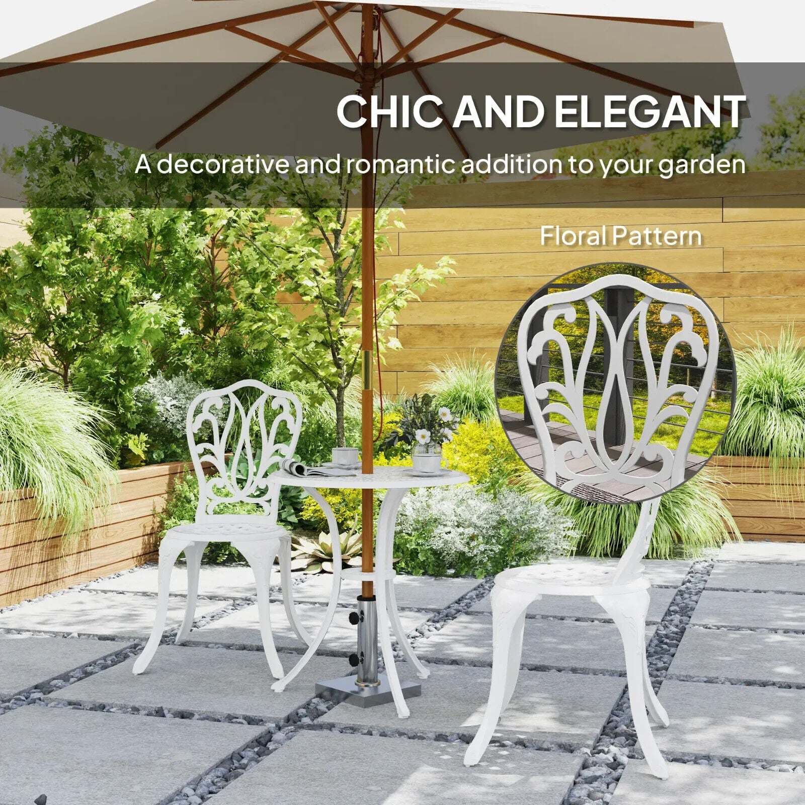 3 Piece Cast Aluminium Garden Bistro Set with Umbrella Hole Patio Balcony White - Home and Garden Furniture Shop - #rustic - furniture#