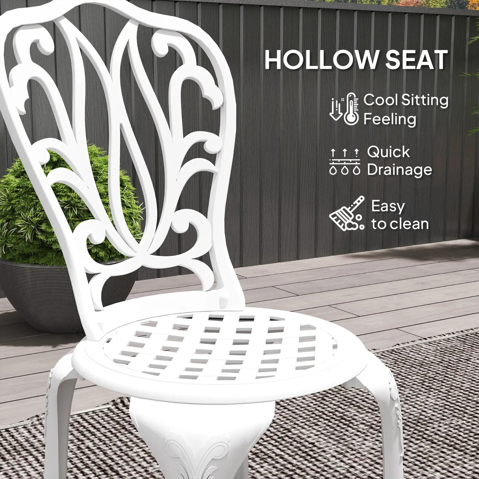 3 Piece Cast Aluminium Garden Bistro Set with Umbrella Hole Patio Balcony White - Home and Garden Furniture Shop - #rustic - furniture#