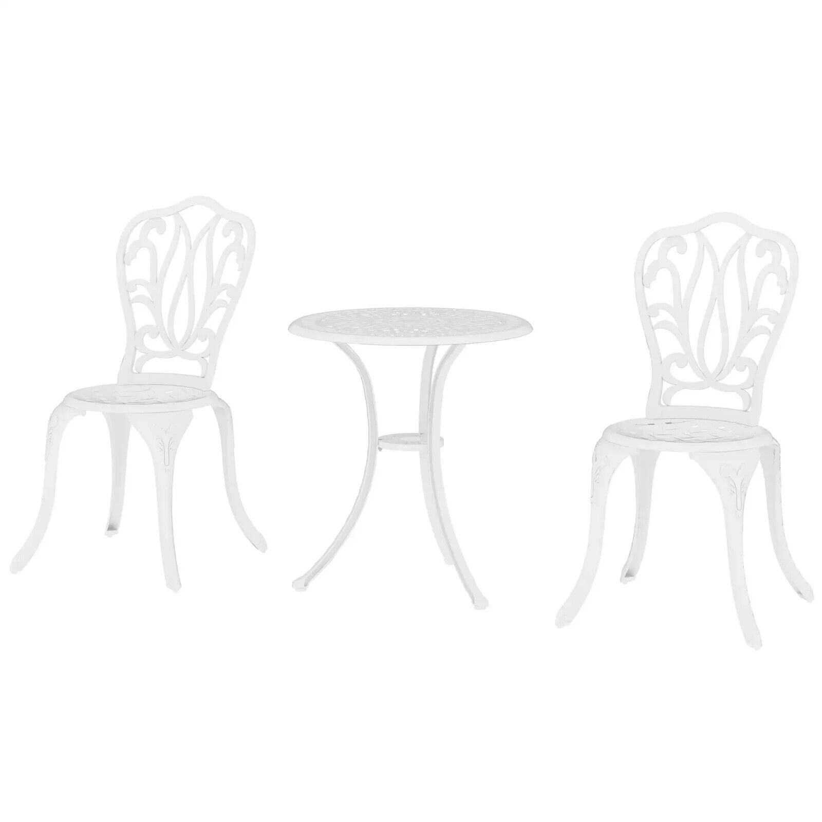 3 Piece Cast Aluminium Garden Bistro Set with Umbrella Hole Patio Balcony White - Home and Garden Furniture Shop - #rustic - furniture#