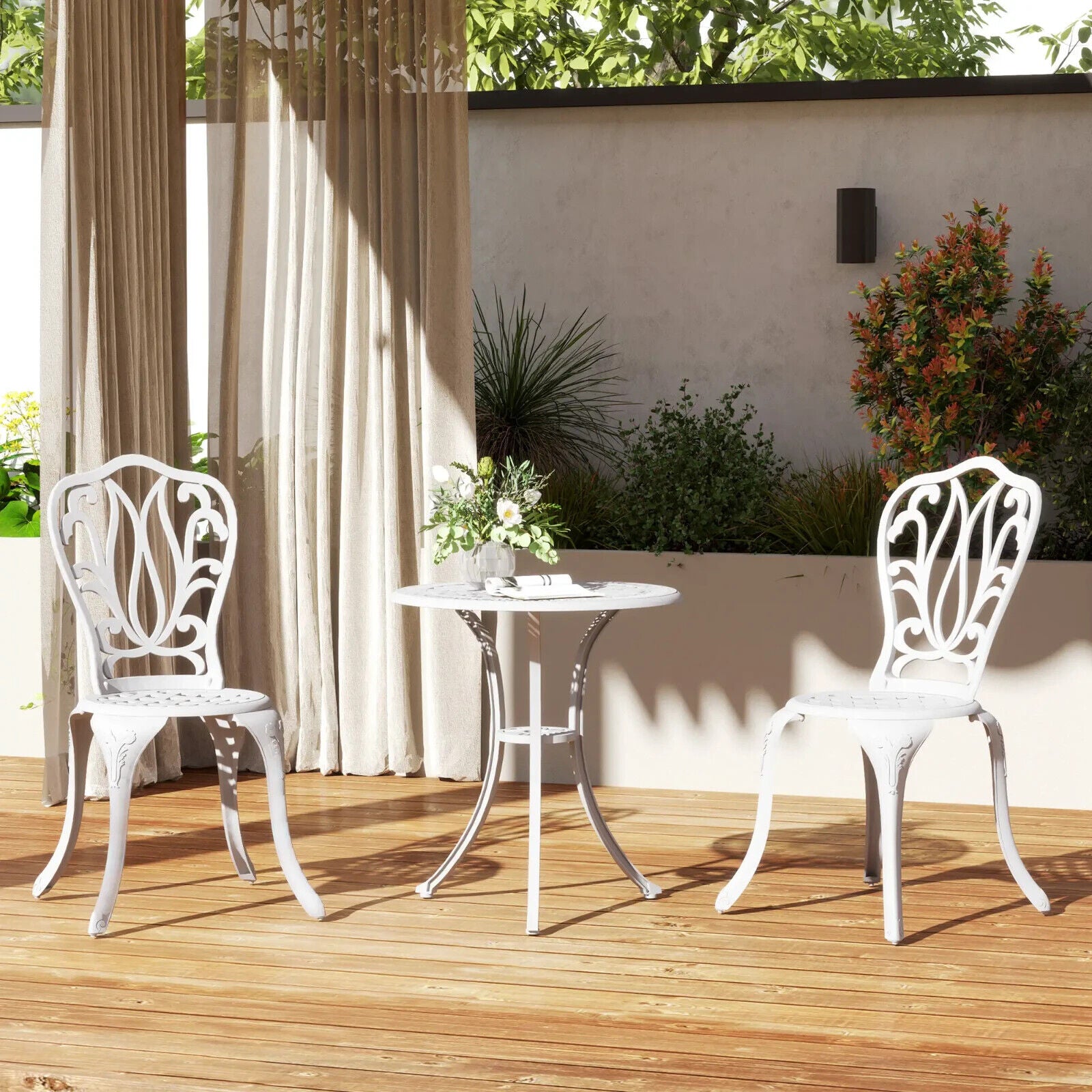 3 Piece Cast Aluminium Garden Bistro Set with Umbrella Hole Patio Balcony White - Home and Garden Furniture Shop - #rustic - furniture#