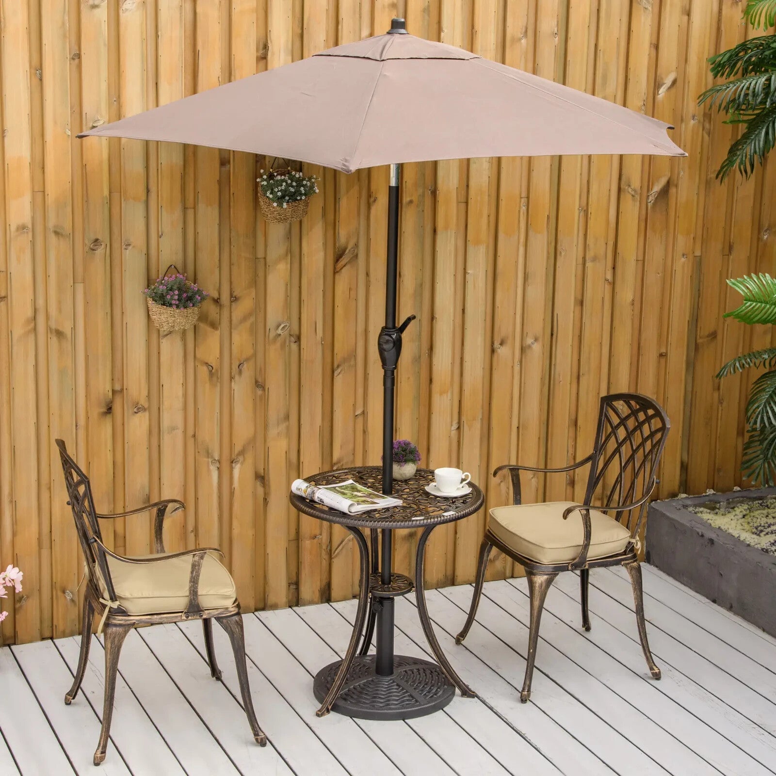 3 Piece Cast Aluminium Garden Outdoor Bistro Set with Parasol Hole and Cushions - Home and Garden Furniture Shop - rustic - furniture