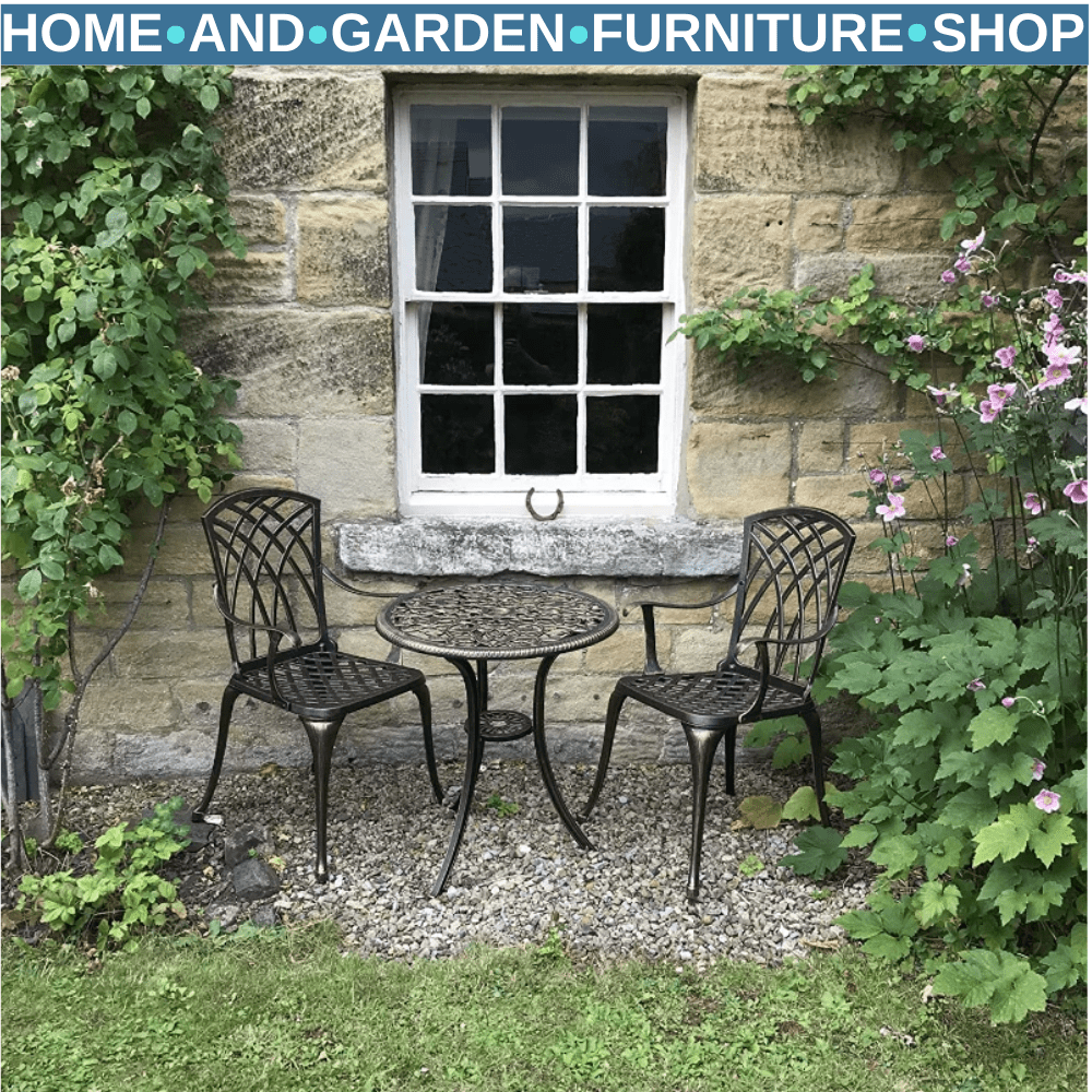 3 Piece Cast Aluminium Garden Outdoor Bistro Set with Parasol Hole and Cushions - Home and Garden Furniture Shop - rustic - furniture