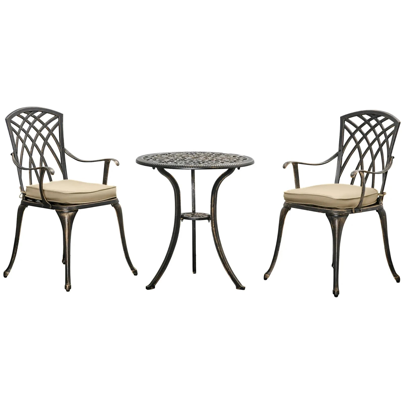 3 Piece Cast Aluminium Garden Outdoor Bistro Set with Parasol Hole and Cushions - Home and Garden Furniture Shop - rustic - furniture