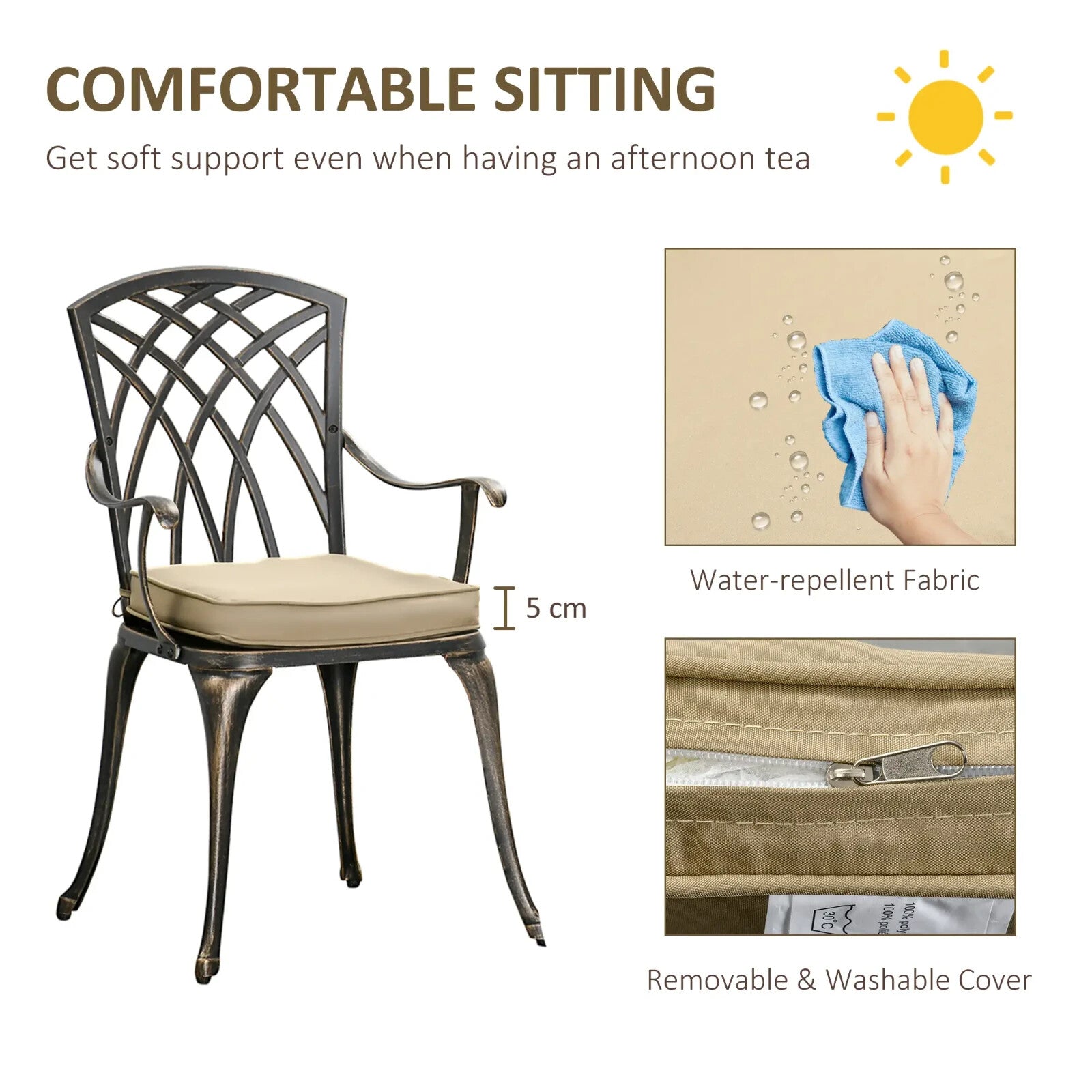 3 Piece Cast Aluminium Garden Outdoor Bistro Set with Parasol Hole and Cushions - Home and Garden Furniture Shop - rustic - furniture