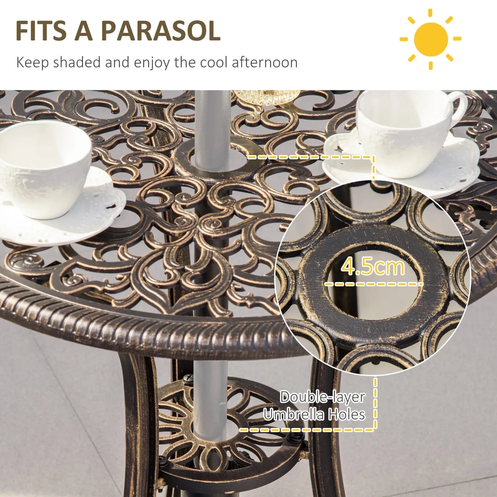 3 Piece Cast Aluminium Garden Outdoor Bistro Set with Parasol Hole and Cushions - Home and Garden Furniture Shop - rustic - furniture