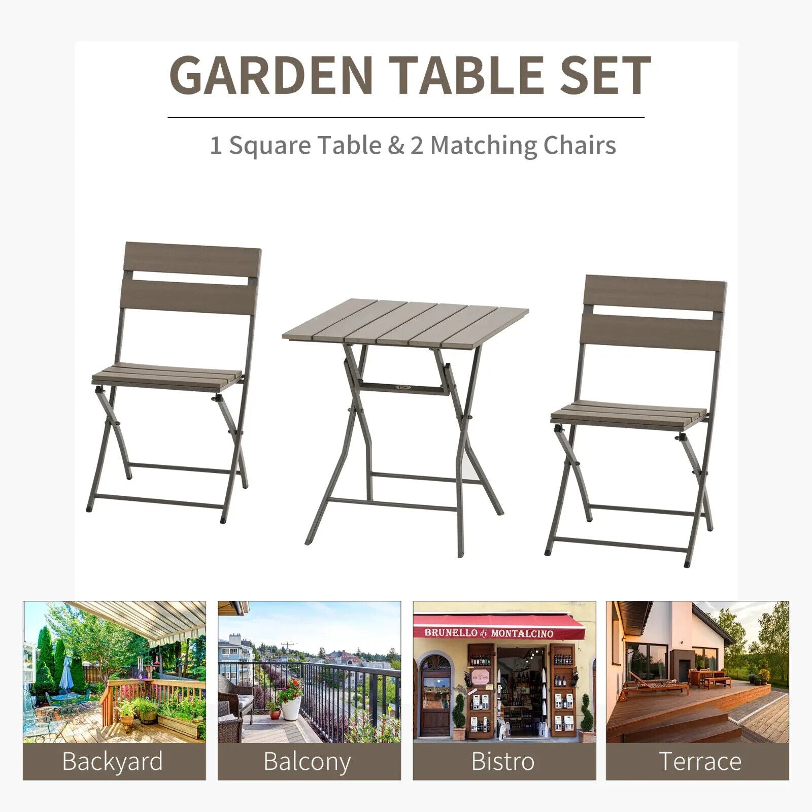 3 Piece Foldable Garden Bistro Set with Table and Chairs for Patio Balcony Grey - Home and Garden Furniture Shop - #rustic - furniture#