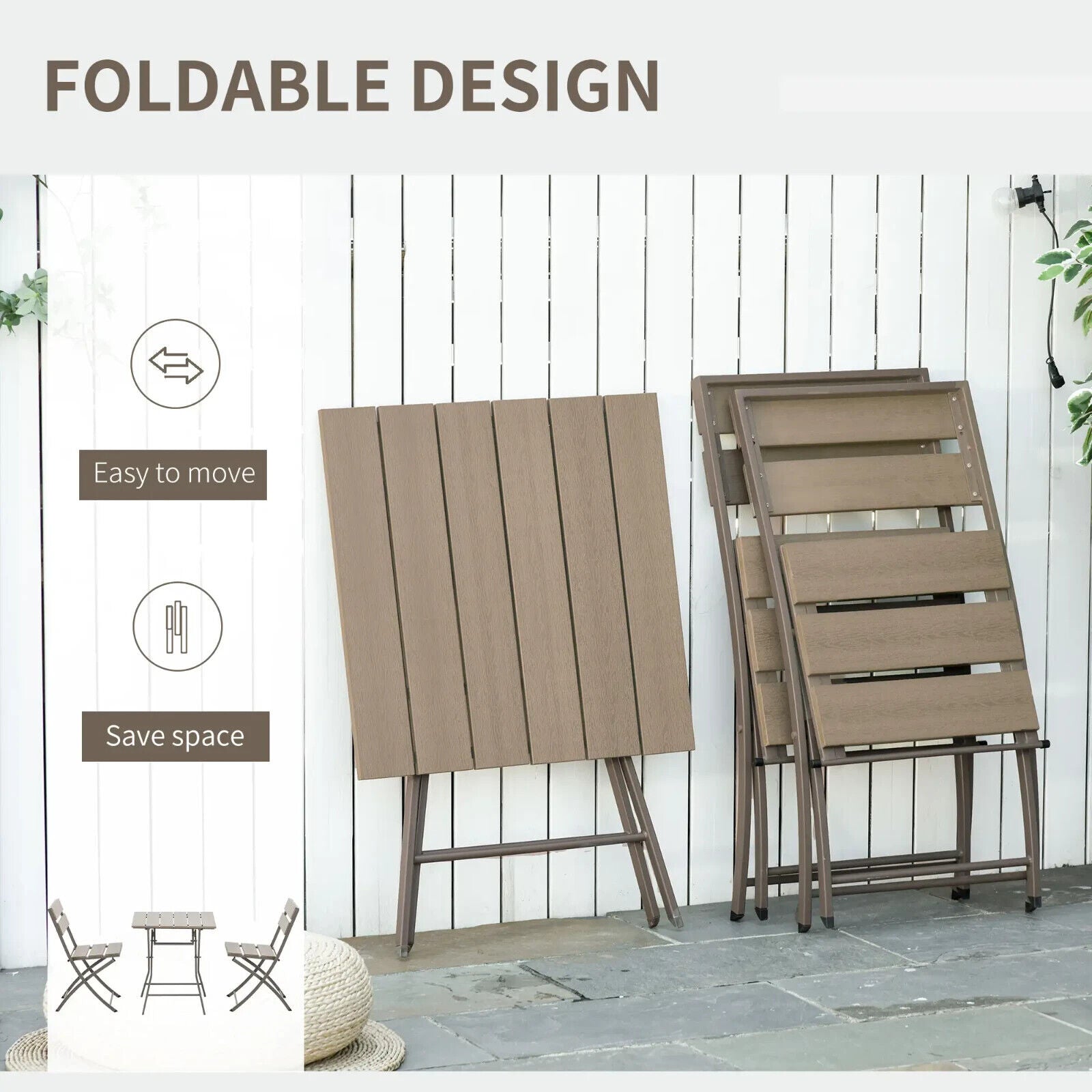 3 Piece Foldable Garden Bistro Set with Table and Chairs for Patio Balcony Grey - Home and Garden Furniture Shop - #rustic - furniture#