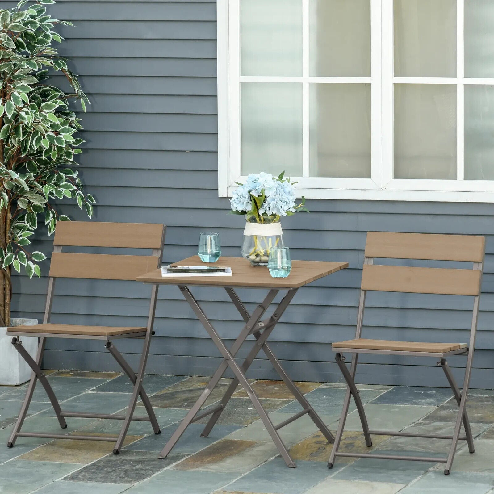 3 Piece Foldable Garden Bistro Set with Table and Chairs for Patio Balcony Grey - Home and Garden Furniture Shop - #rustic - furniture#