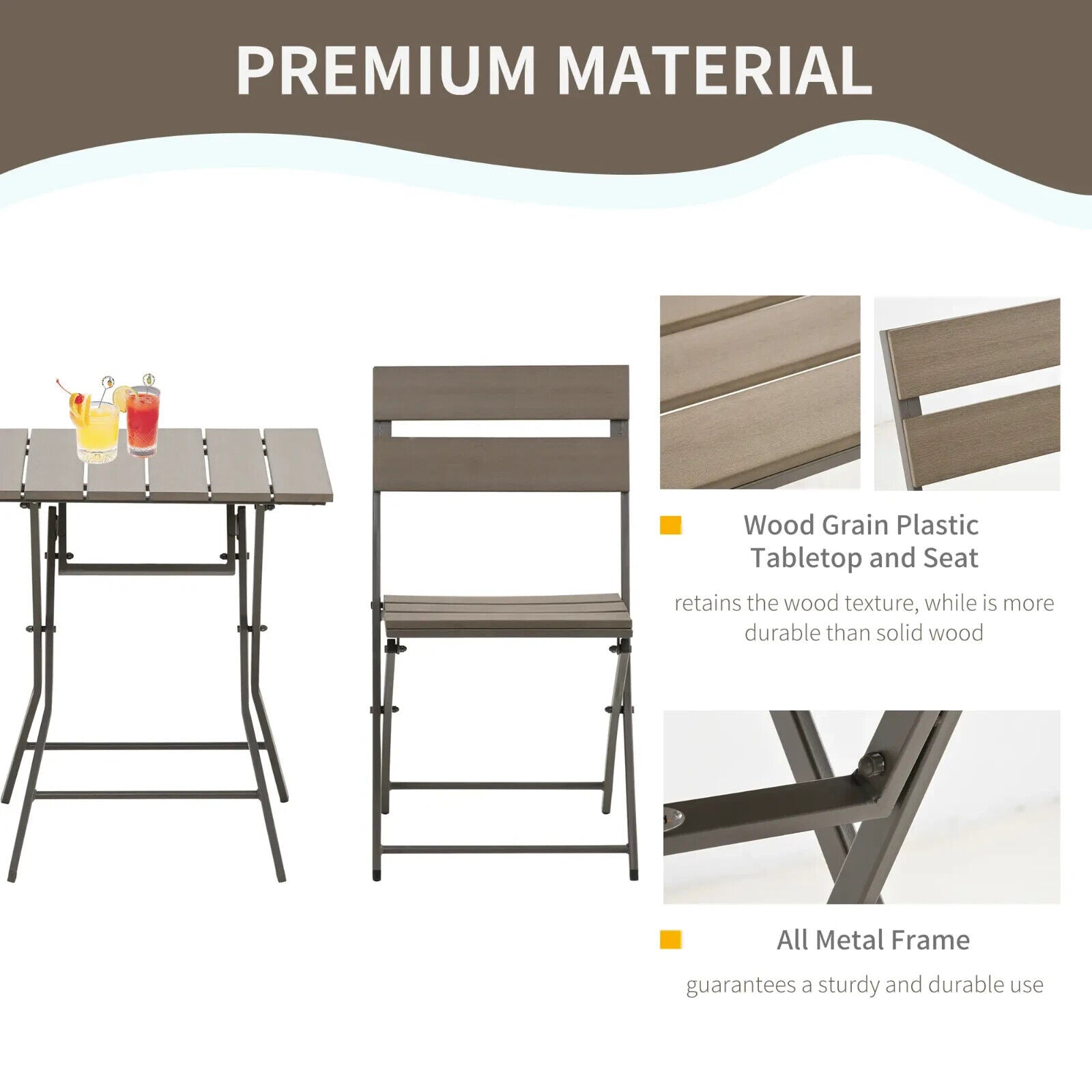 3 Piece Foldable Garden Bistro Set with Table and Chairs for Patio Balcony Grey - Home and Garden Furniture Shop - #rustic - furniture#