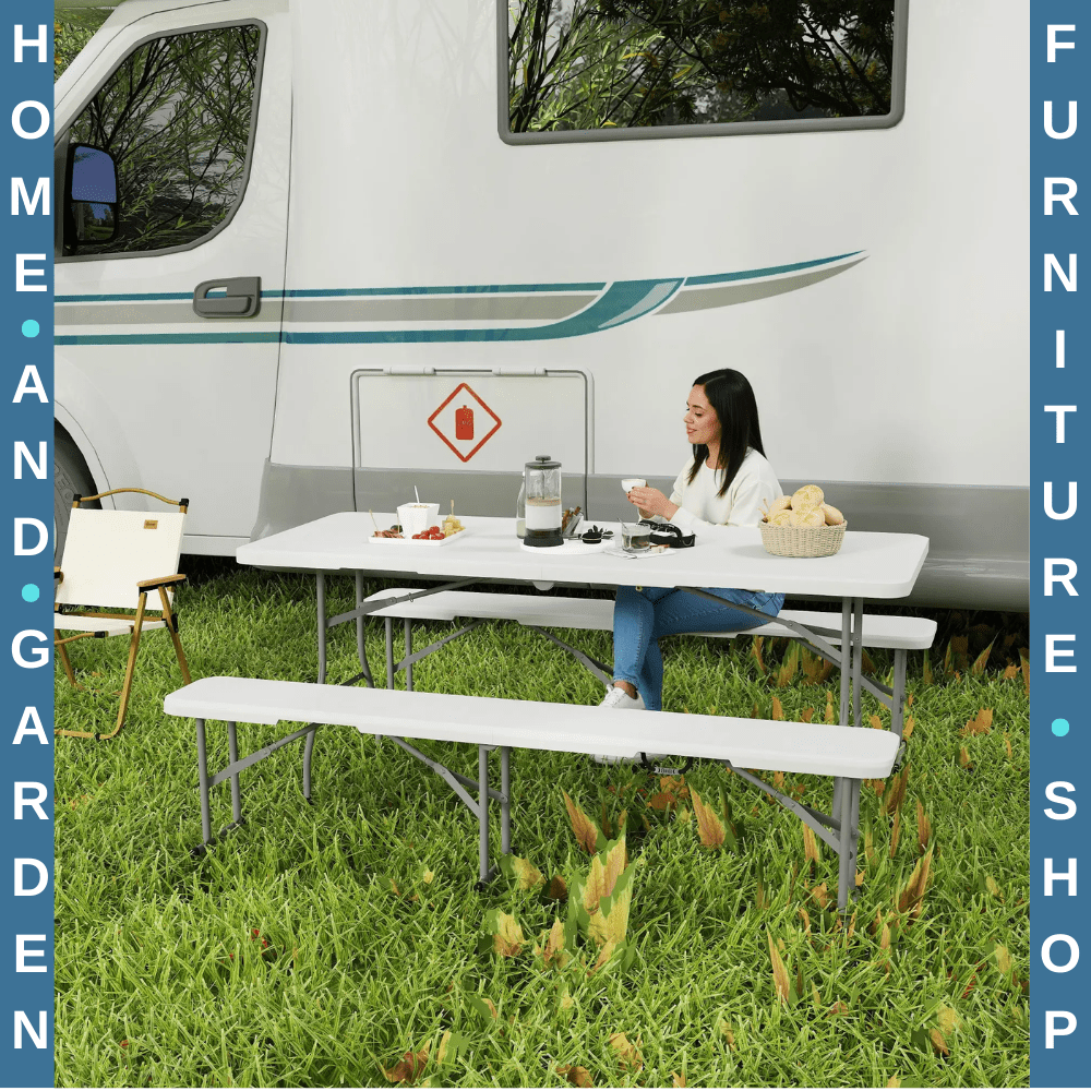 3 Piece Folding Picnic Table Bench Set Portable Camping Table with Chairs Handle - Home and Garden Furniture Shop - rustic - furniture