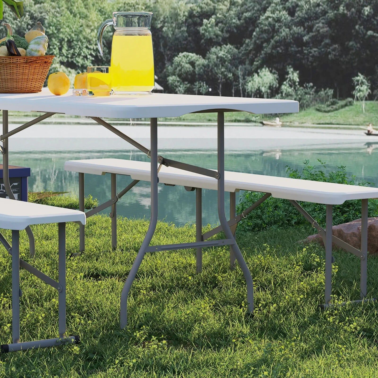 3 Piece Folding Picnic Table Bench Set Portable Camping Table with Chairs Handle - Home and Garden Furniture Shop - rustic - furniture